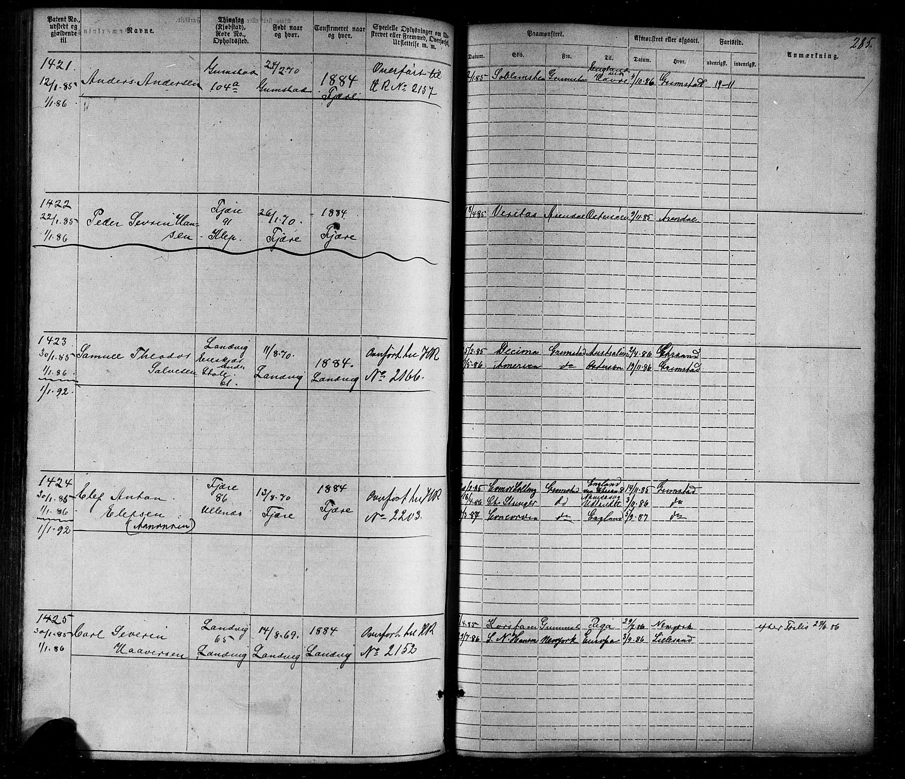 Grimstad mønstringskrets, SAK/2031-0013/F/Fa/L0005: Annotasjonsrulle nr 1-1910 med register, V-18, 1870-1892, p. 323