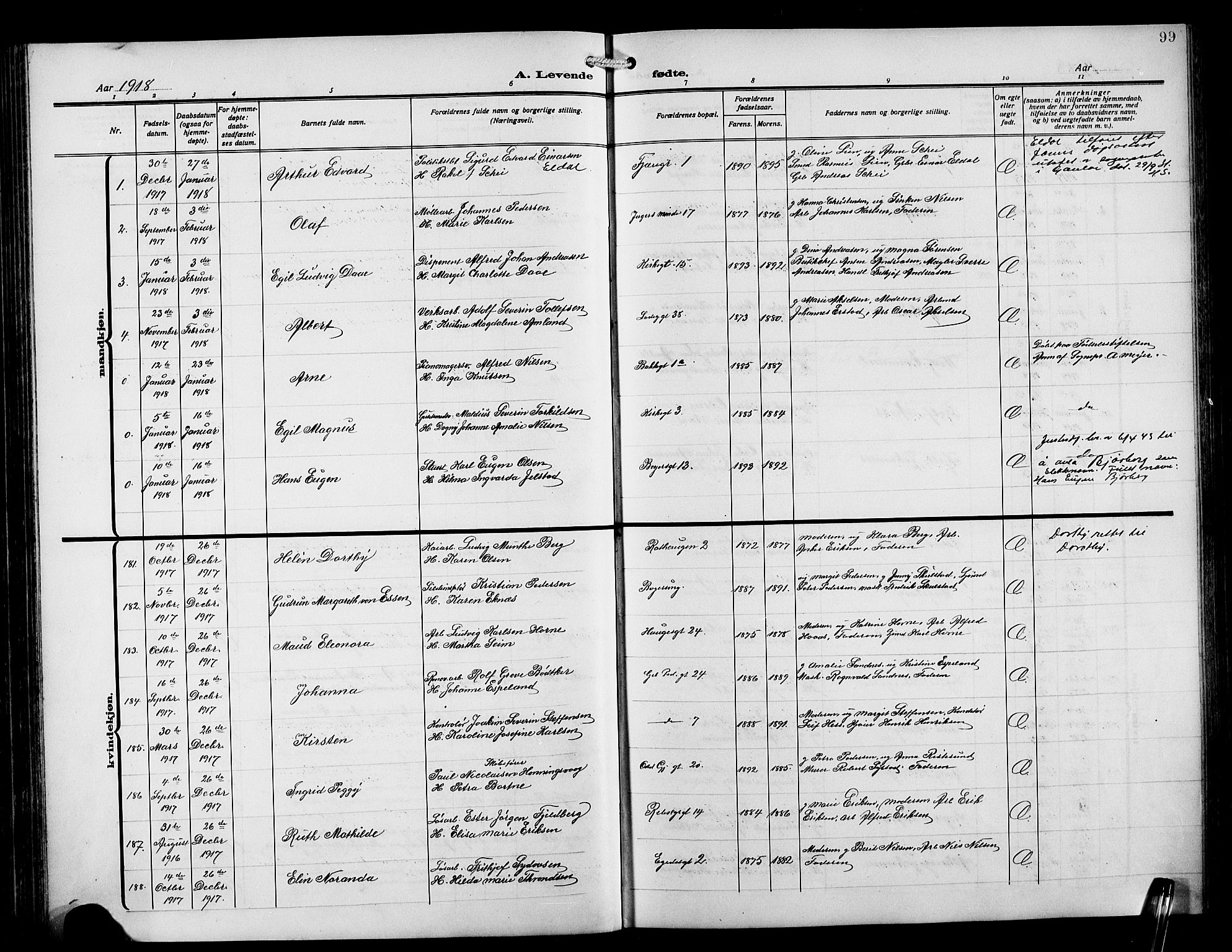 Sandviken Sokneprestembete, SAB/A-77601/H/Hb/L0005: Parish register (copy) no. B 2, 1914-1925, p. 99