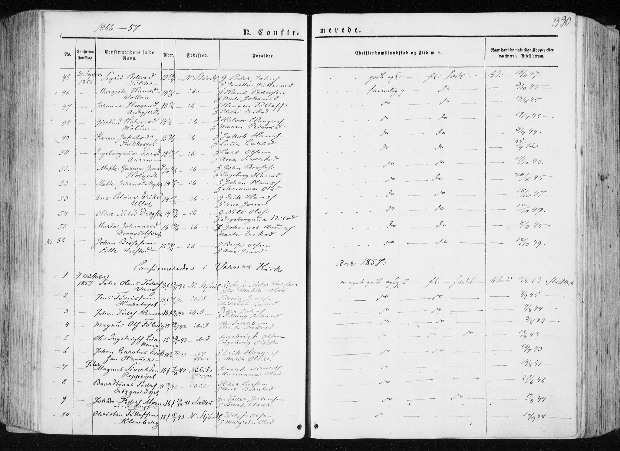 Ministerialprotokoller, klokkerbøker og fødselsregistre - Nord-Trøndelag, SAT/A-1458/709/L0074: Parish register (official) no. 709A14, 1845-1858, p. 330