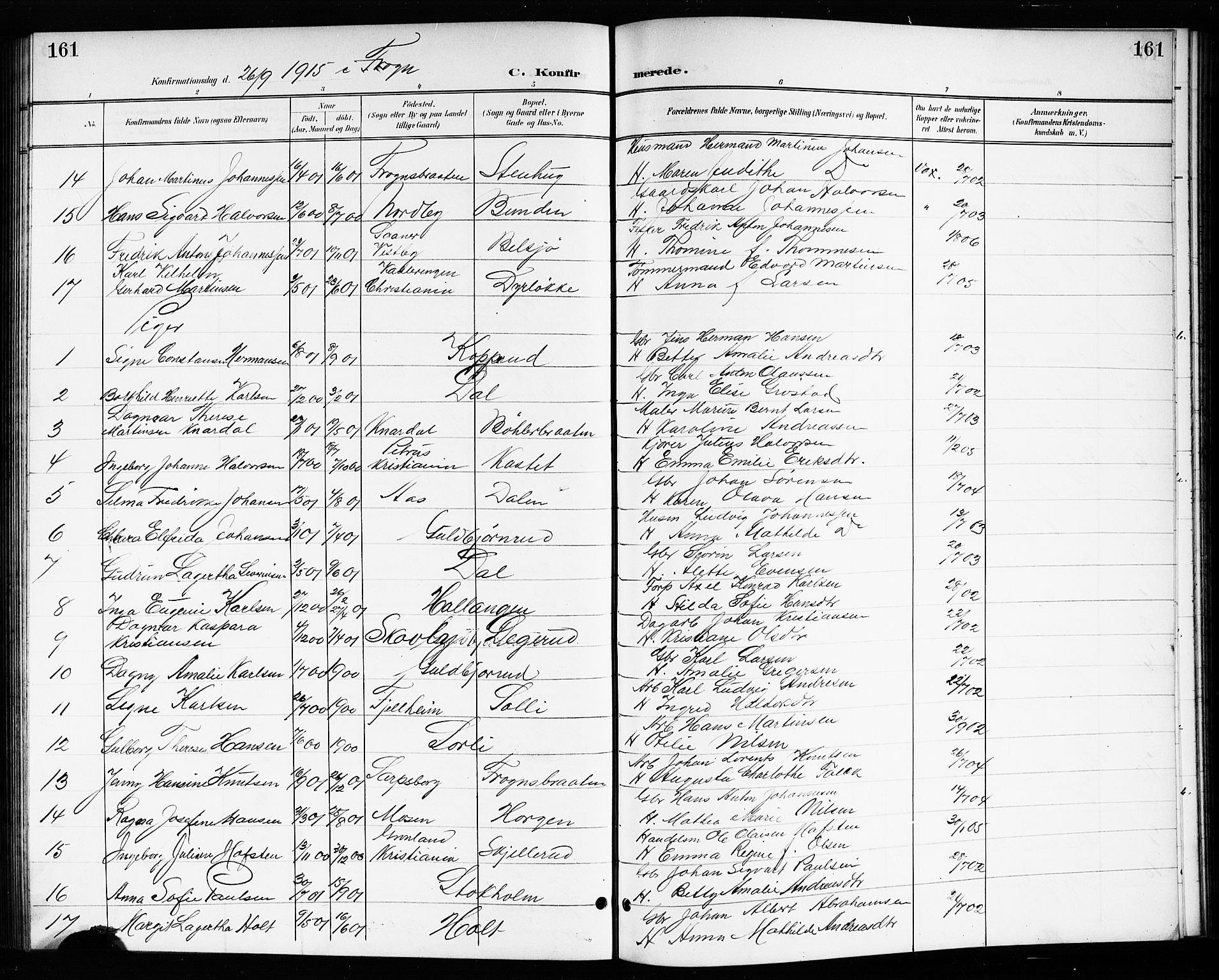 Drøbak prestekontor Kirkebøker, SAO/A-10142a/G/Gb/L0001: Parish register (copy) no. II 1, 1901-1919, p. 161