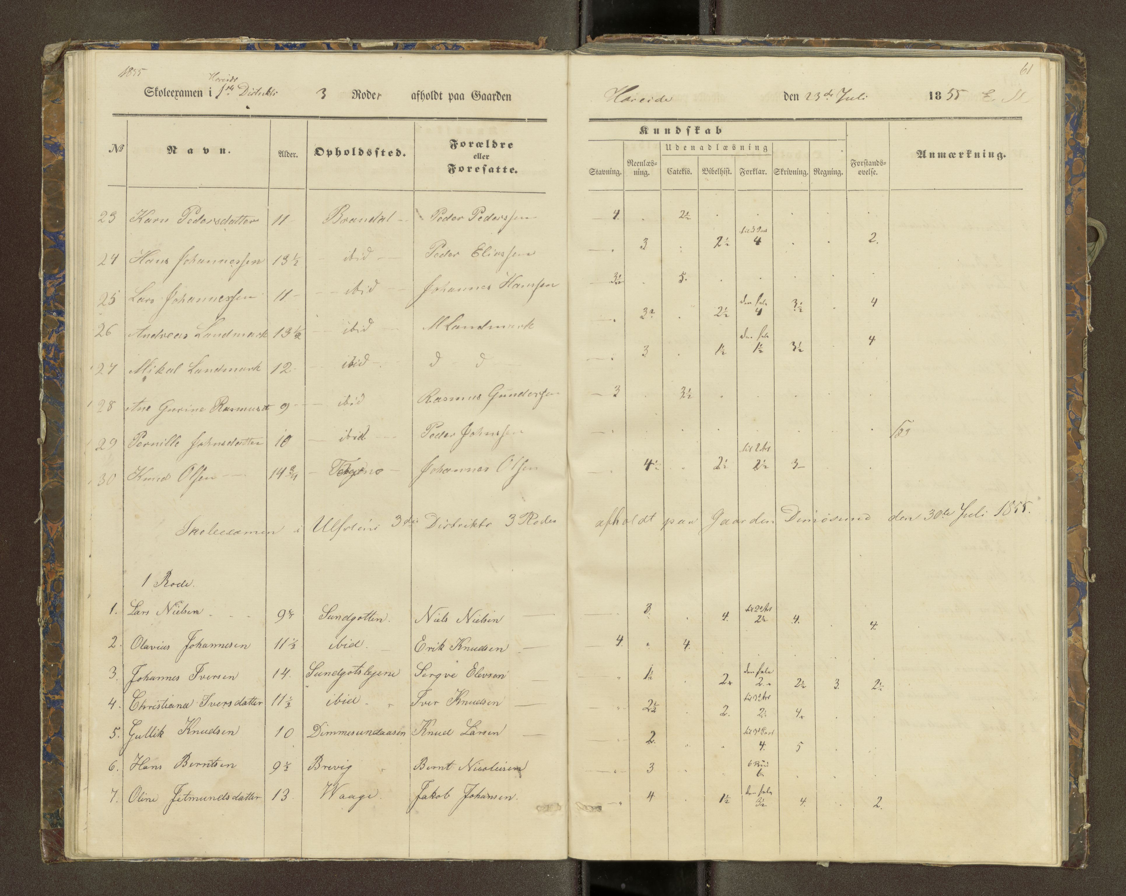 Ulstein sokneprestkontor, AV/SAT-A-1005/1/III/III2/III2f/L0001: Skoleeksamensprotokoll, 1850-1861, p. 61