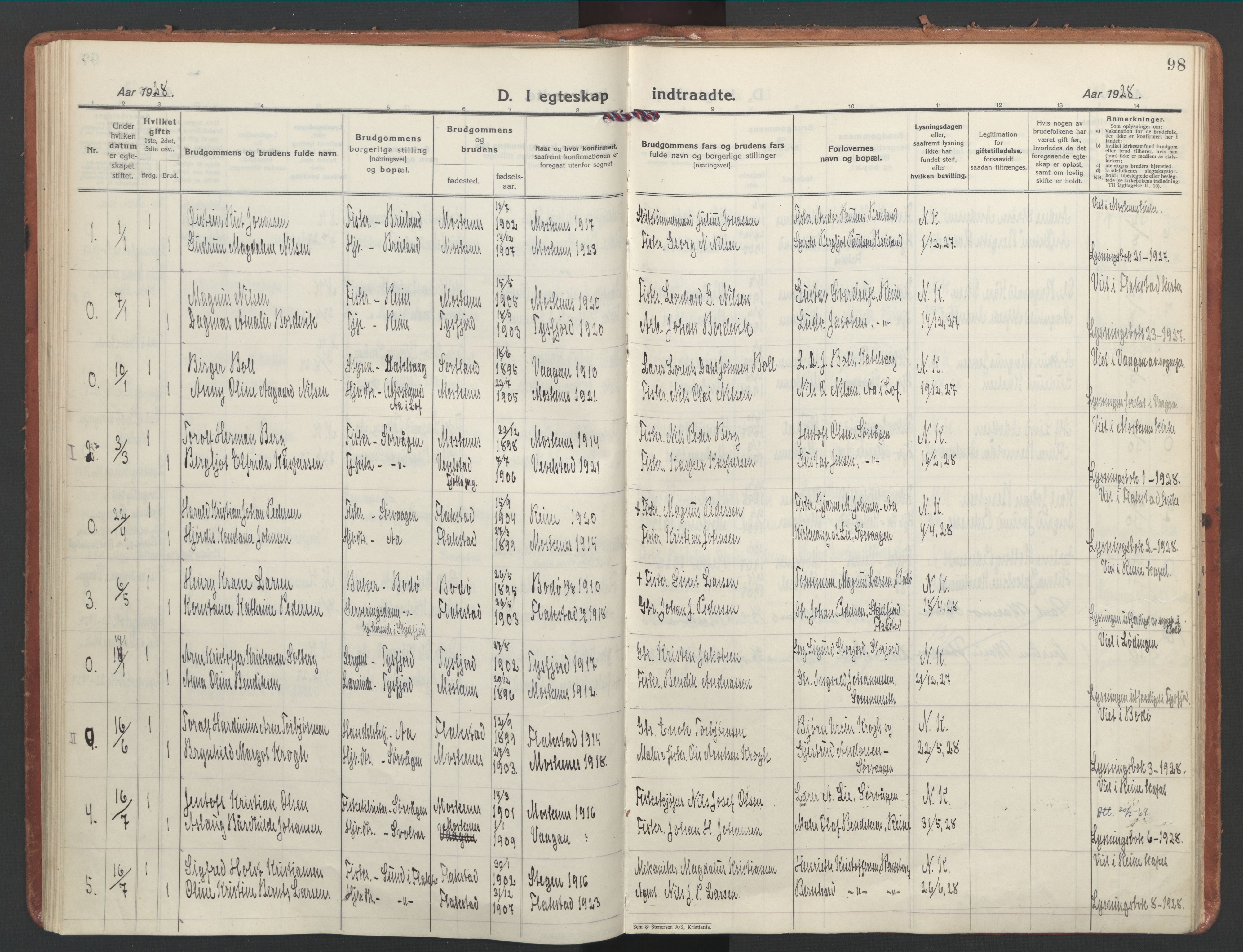 Ministerialprotokoller, klokkerbøker og fødselsregistre - Nordland, SAT/A-1459/886/L1223: Parish register (official) no. 886A05, 1926-1938, p. 98