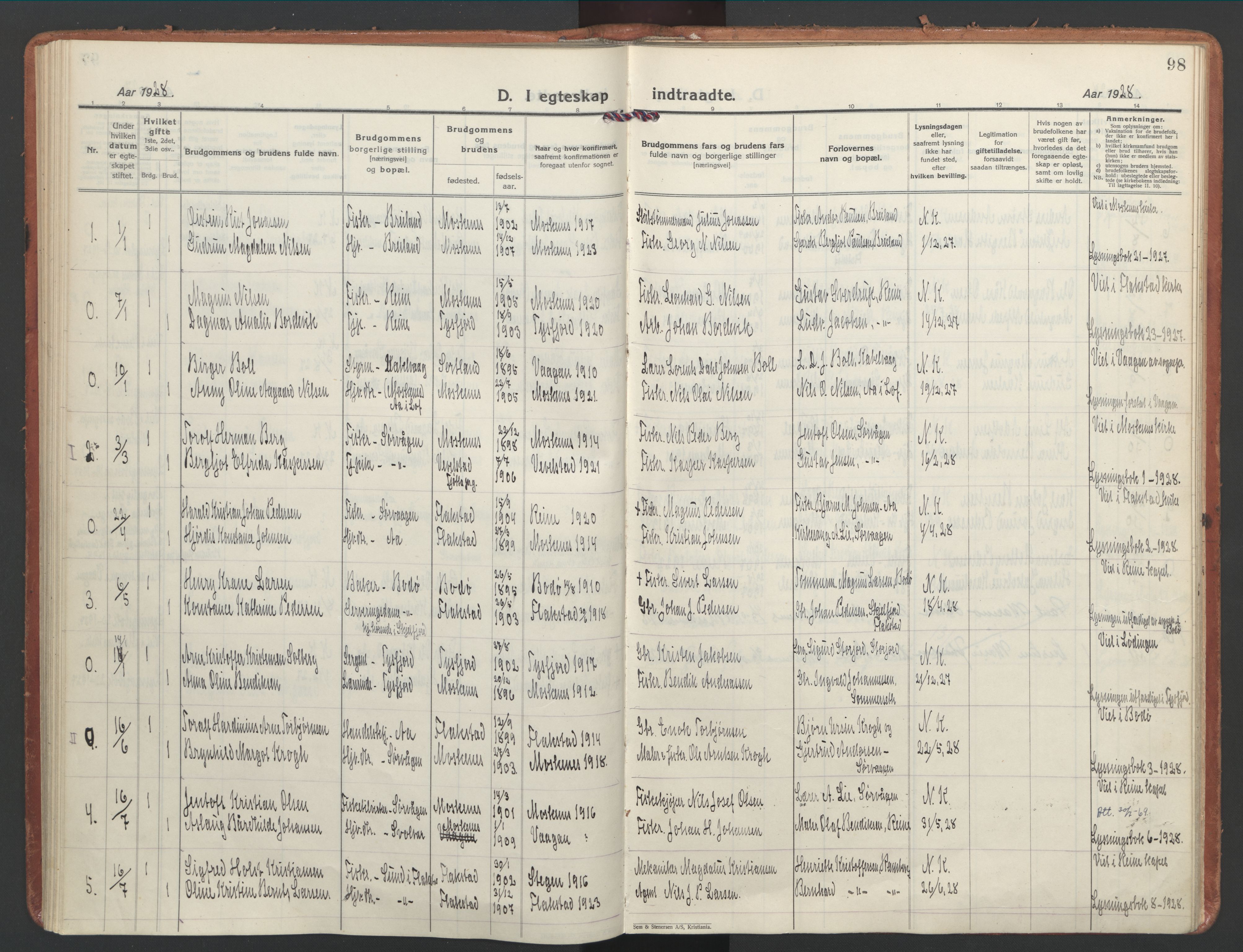 Ministerialprotokoller, klokkerbøker og fødselsregistre - Nordland, AV/SAT-A-1459/886/L1223: Parish register (official) no. 886A05, 1926-1938, p. 98