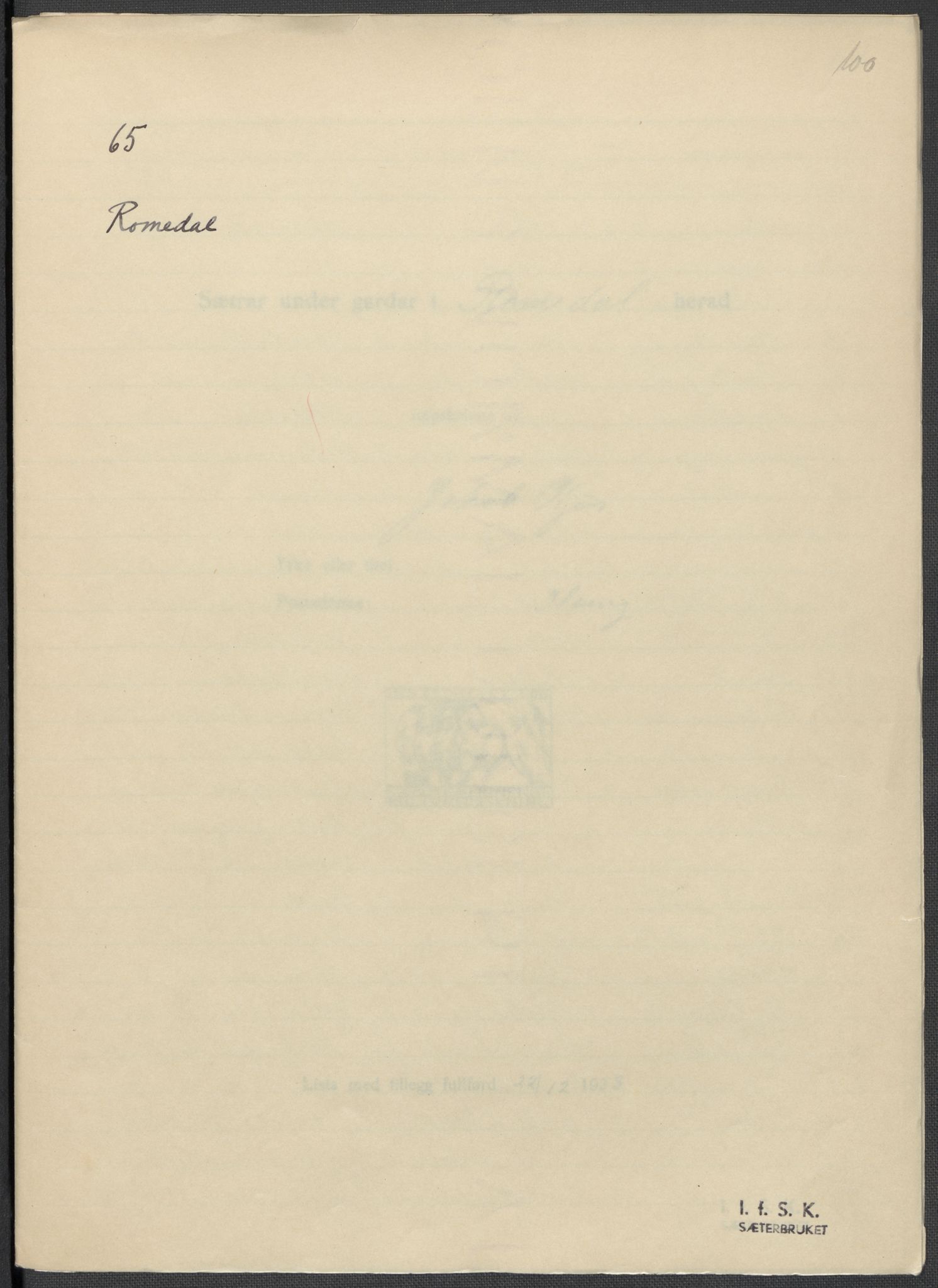 Instituttet for sammenlignende kulturforskning, AV/RA-PA-0424/F/Fc/L0002/0003: Eske B2: / Hedmark (perm III), 1934-1936, p. 100