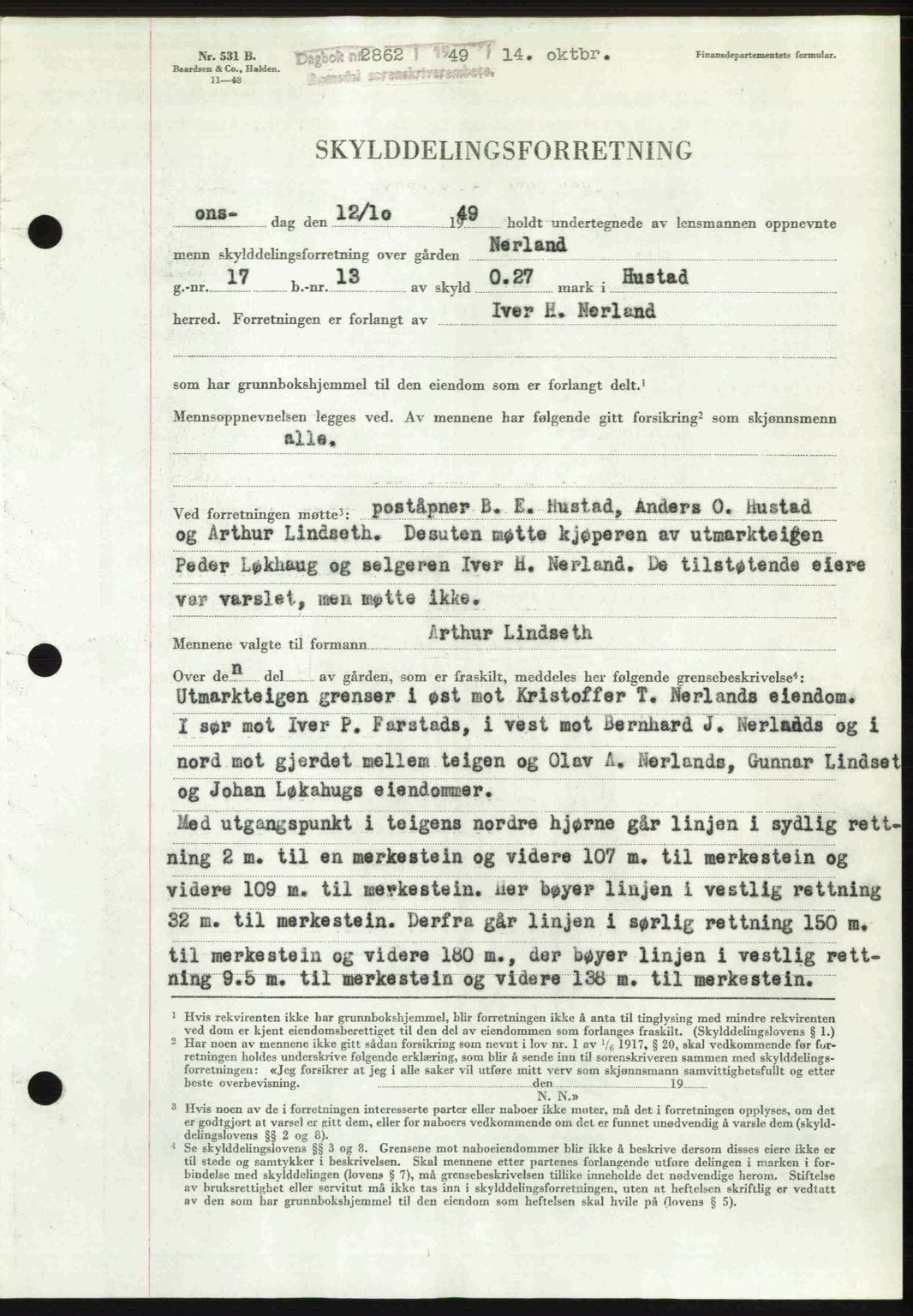 Romsdal sorenskriveri, AV/SAT-A-4149/1/2/2C: Mortgage book no. A31, 1949-1949, Diary no: : 2862/1949