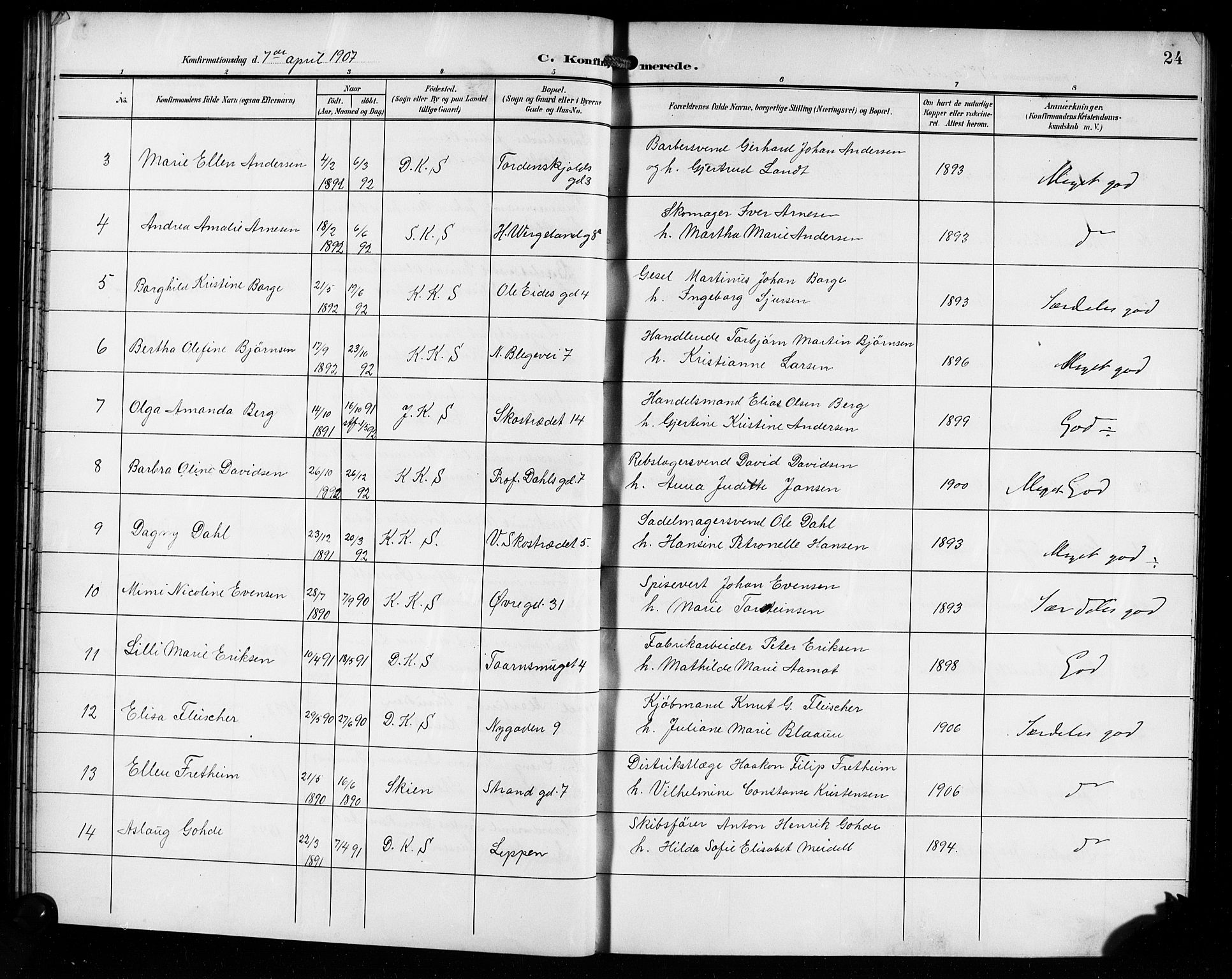 Korskirken sokneprestembete, AV/SAB-A-76101/H/Hab: Parish register (copy) no. C 5, 1906-1918, p. 24