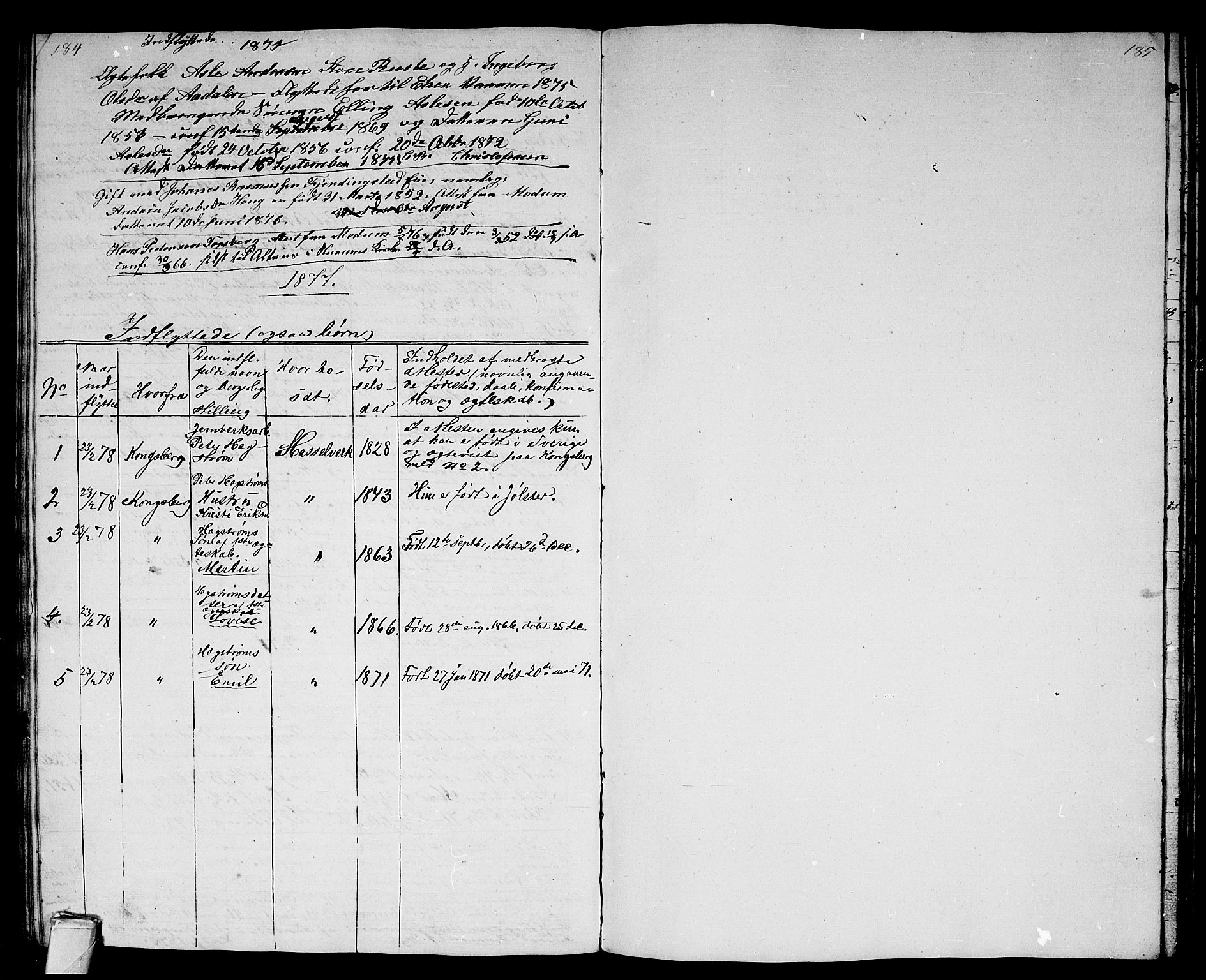 Eiker kirkebøker, AV/SAKO-A-4/G/Gb/L0002: Parish register (copy) no. II 2, 1865-1879, p. 184-185