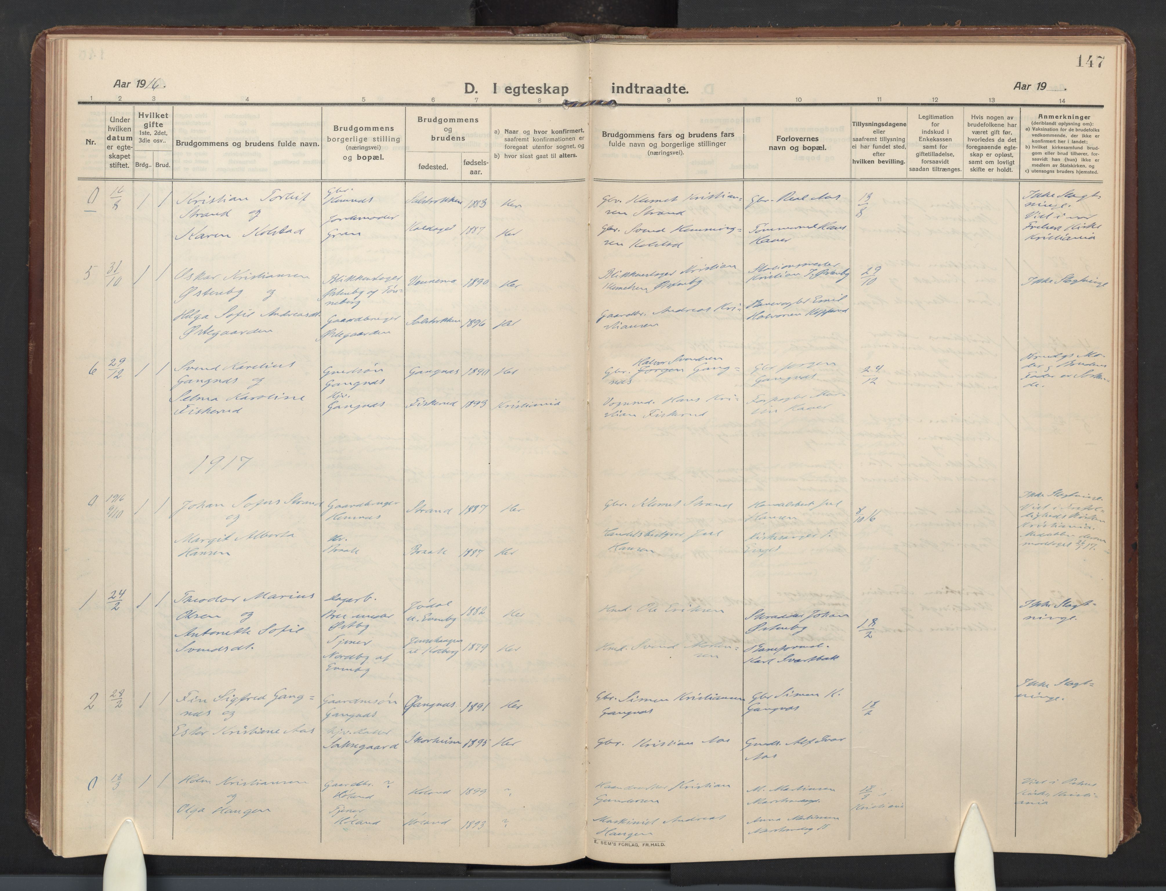 Høland prestekontor Kirkebøker, SAO/A-10346a/F/Fb: Parish register (official) no. II 4, 1913-1924, p. 147