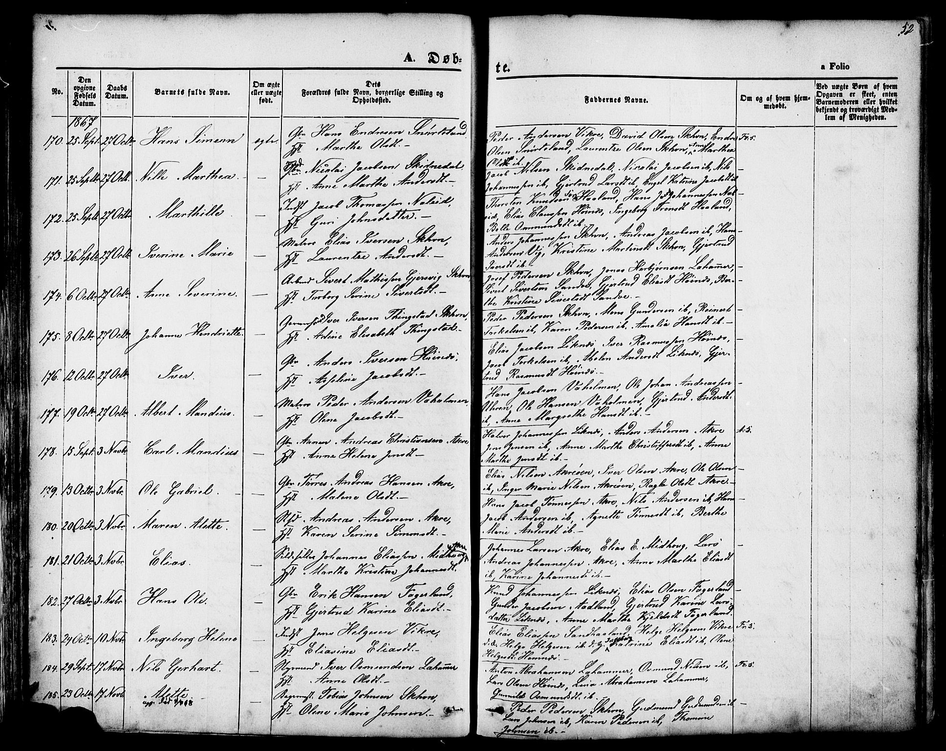 Skudenes sokneprestkontor, SAST/A -101849/H/Ha/Haa/L0006: Parish register (official) no. A 4, 1864-1881, p. 52
