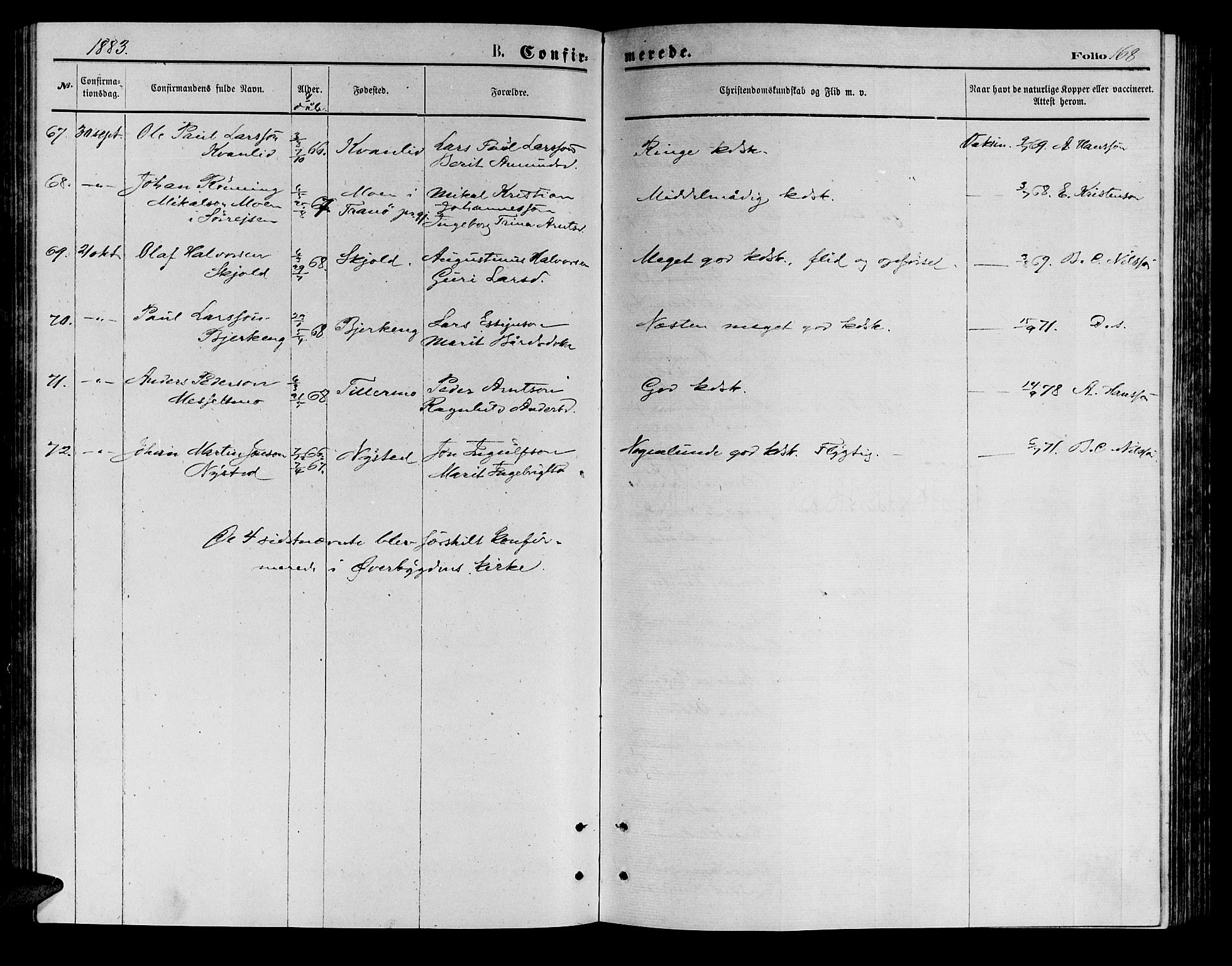 Målselv sokneprestembete, AV/SATØ-S-1311/G/Ga/Gab/L0003klokker: Parish register (copy) no. 3, 1874-1885, p. 168