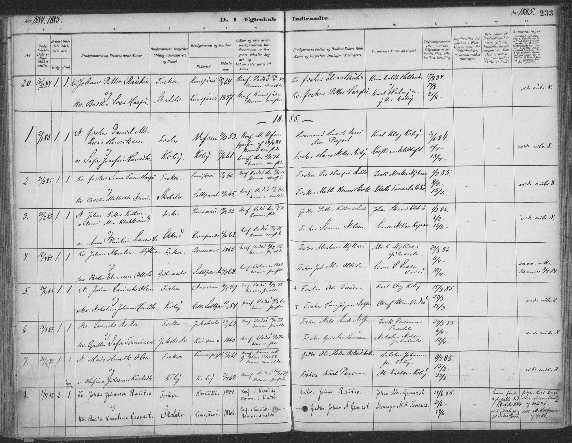 Vadsø sokneprestkontor, SATØ/S-1325/H/Ha/L0009kirke: Parish register (official) no. 9, 1881-1917, p. 233