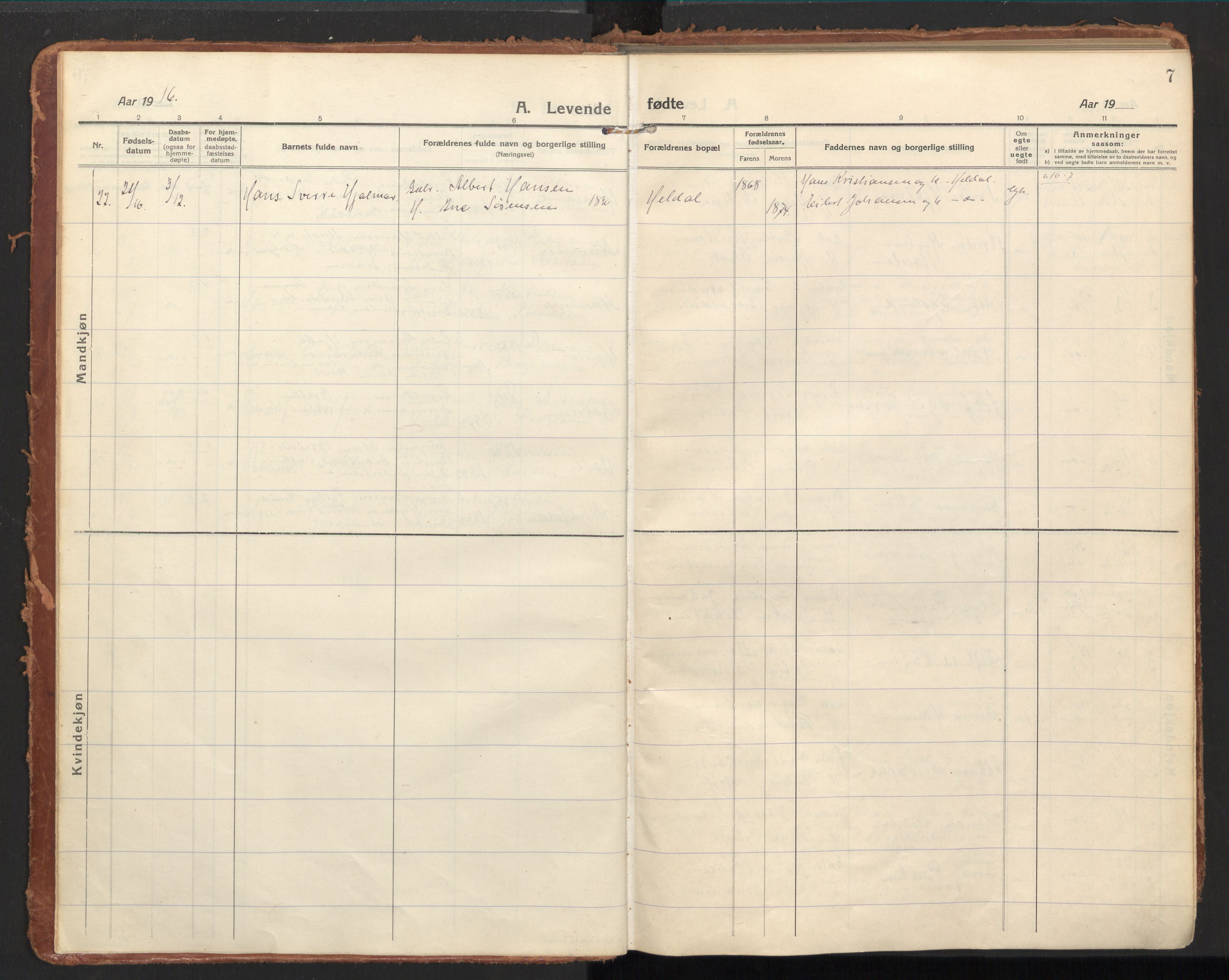 Ministerialprotokoller, klokkerbøker og fødselsregistre - Nordland, SAT/A-1459/858/L0833: Parish register (official) no. 858A03, 1916-1934, p. 7