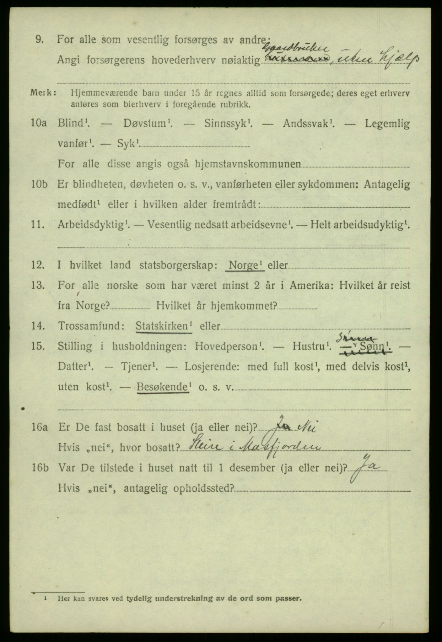 SAB, 1920 census for Masfjorden, 1920, p. 2570