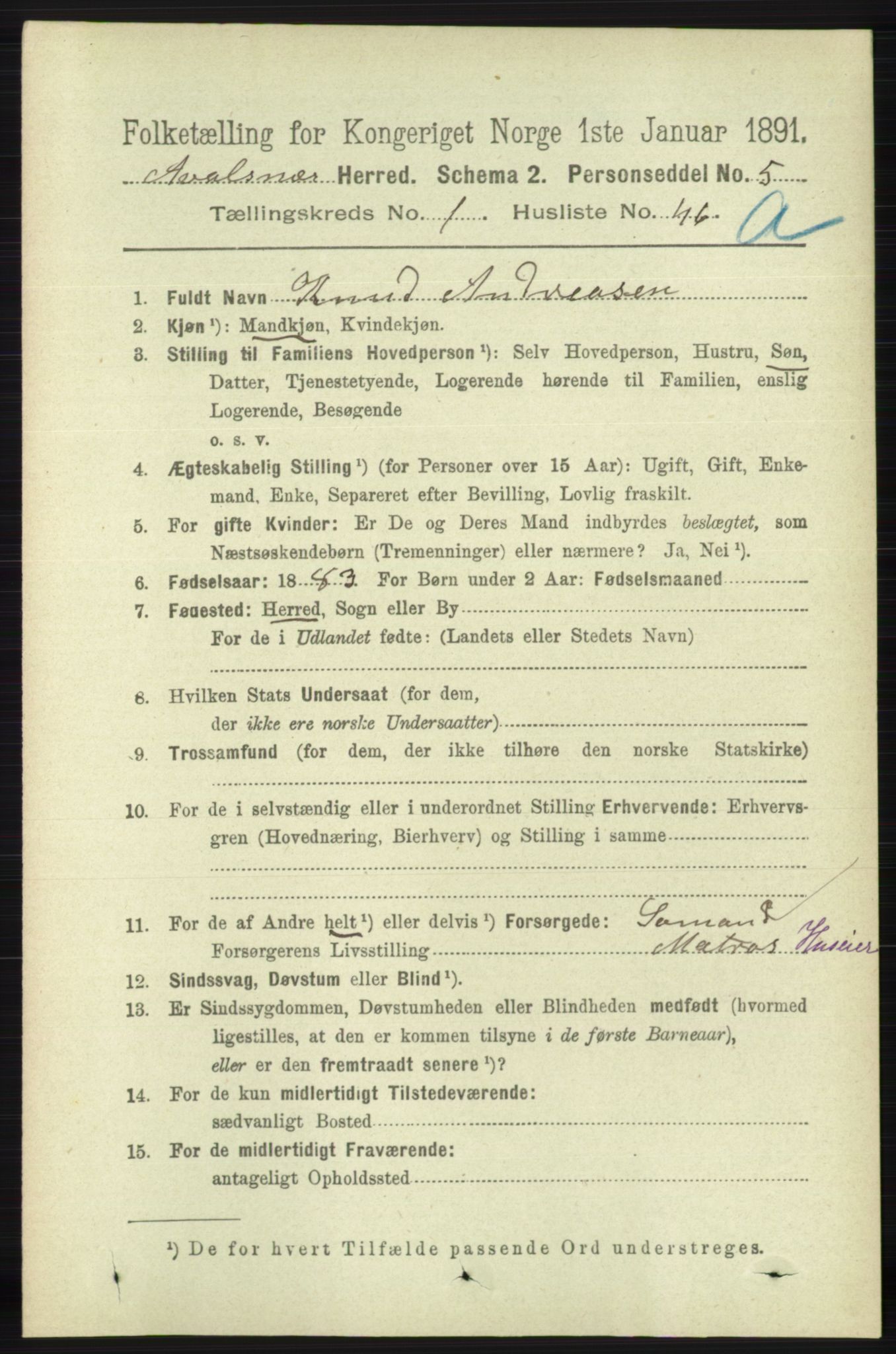 RA, 1891 census for 1147 Avaldsnes, 1891, p. 417