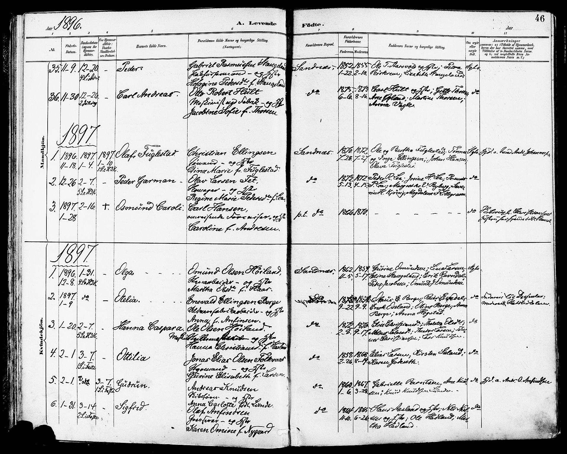 Høyland sokneprestkontor, AV/SAST-A-101799/001/30BA/L0014: Parish register (official) no. A 12, 1890-1898, p. 46