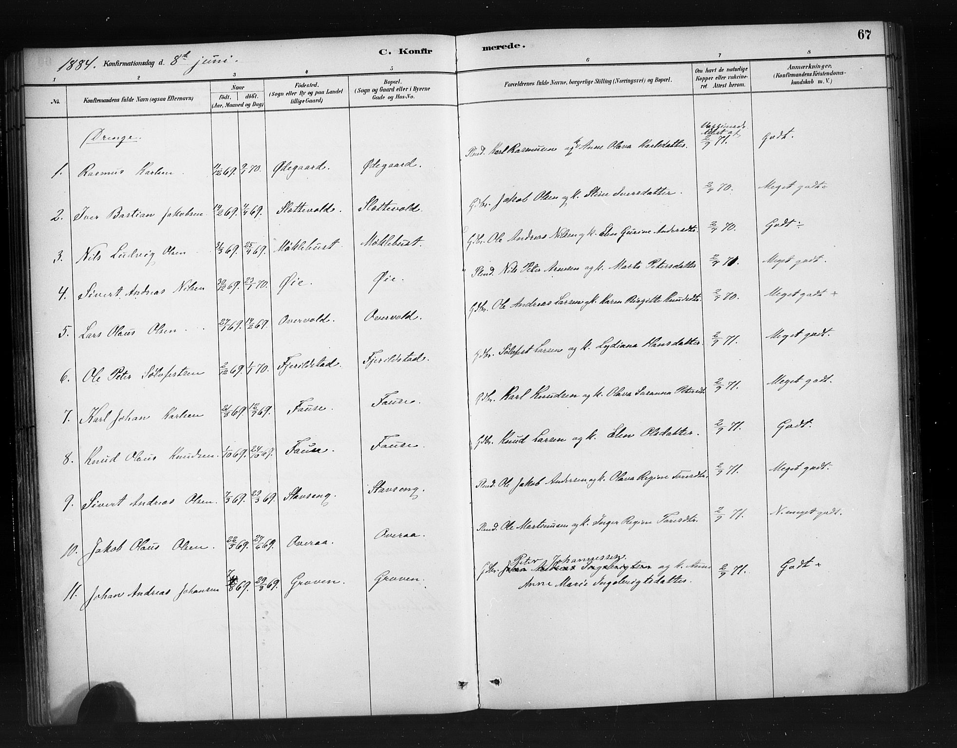 Ministerialprotokoller, klokkerbøker og fødselsregistre - Møre og Romsdal, SAT/A-1454/520/L0283: Parish register (official) no. 520A12, 1882-1898, p. 67