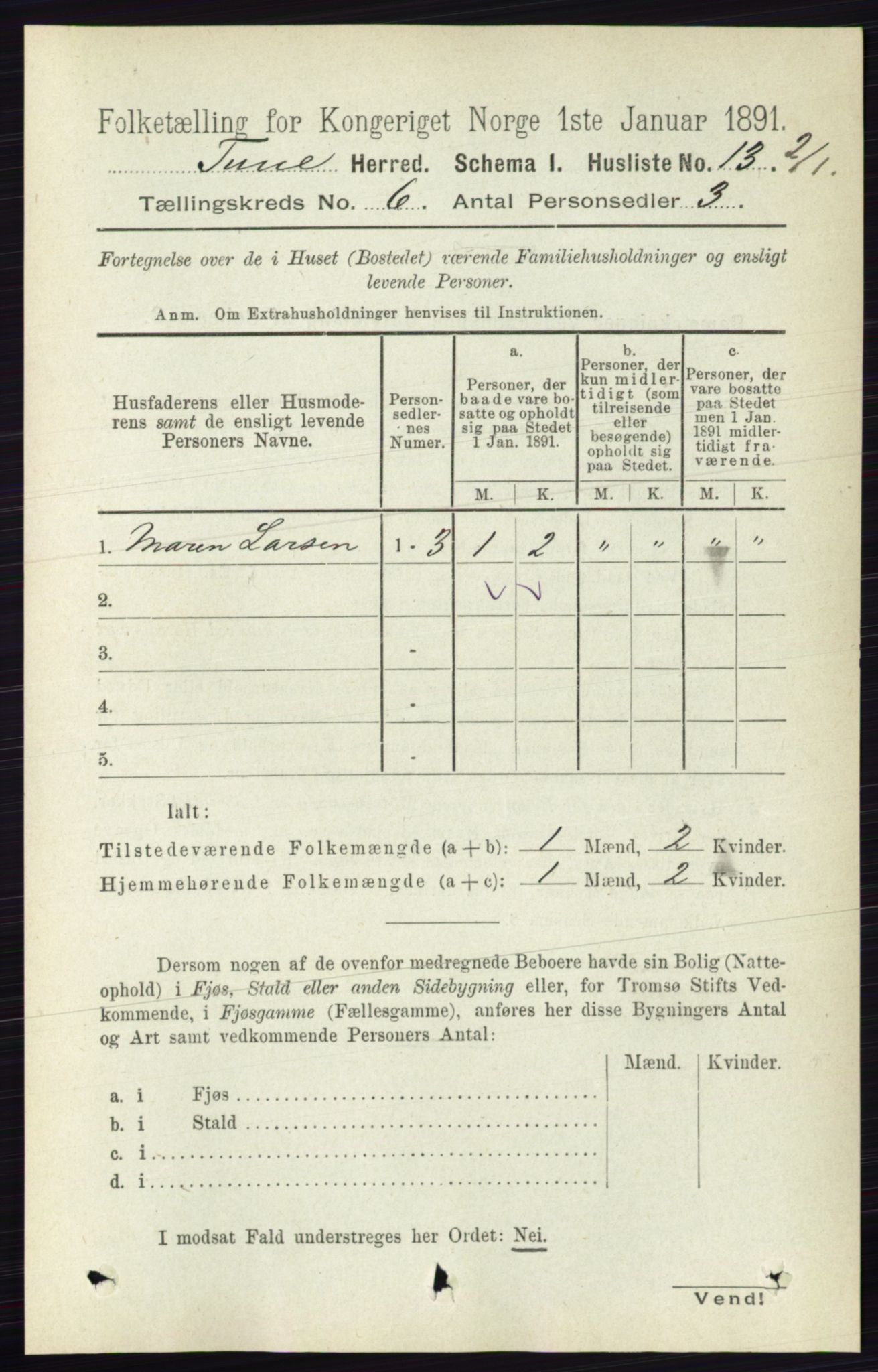 RA, 1891 census for 0130 Tune, 1891, p. 3961