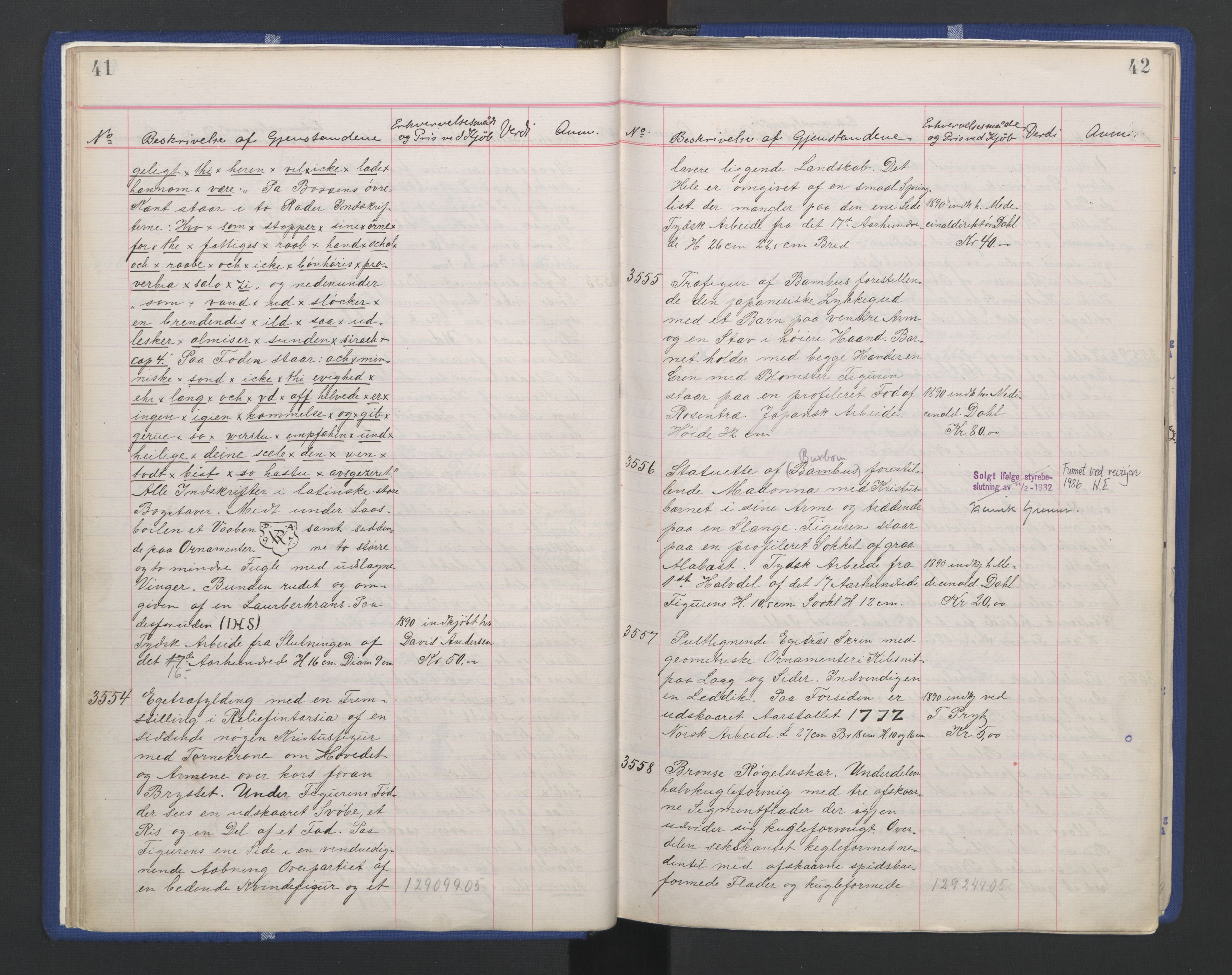 Kunstindustrimuseet i Oslo, NMFK/KIM-1001/A/Ae/L0003: Protokoll 3391-4609. Kunstindustrimuseets samlinger, 1889-1894, p. 25