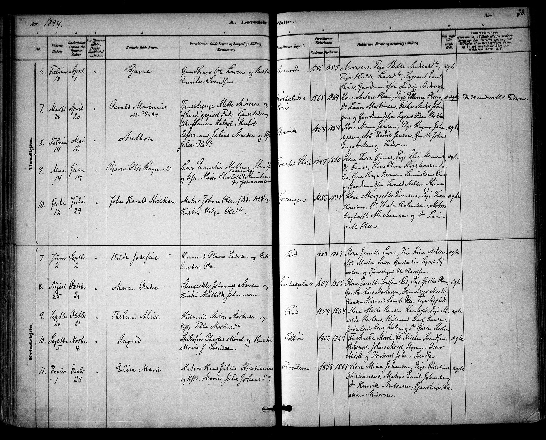 Vestby prestekontor Kirkebøker, AV/SAO-A-10893/F/Fb/L0001: Parish register (official) no. II 1, 1878-1903, p. 38