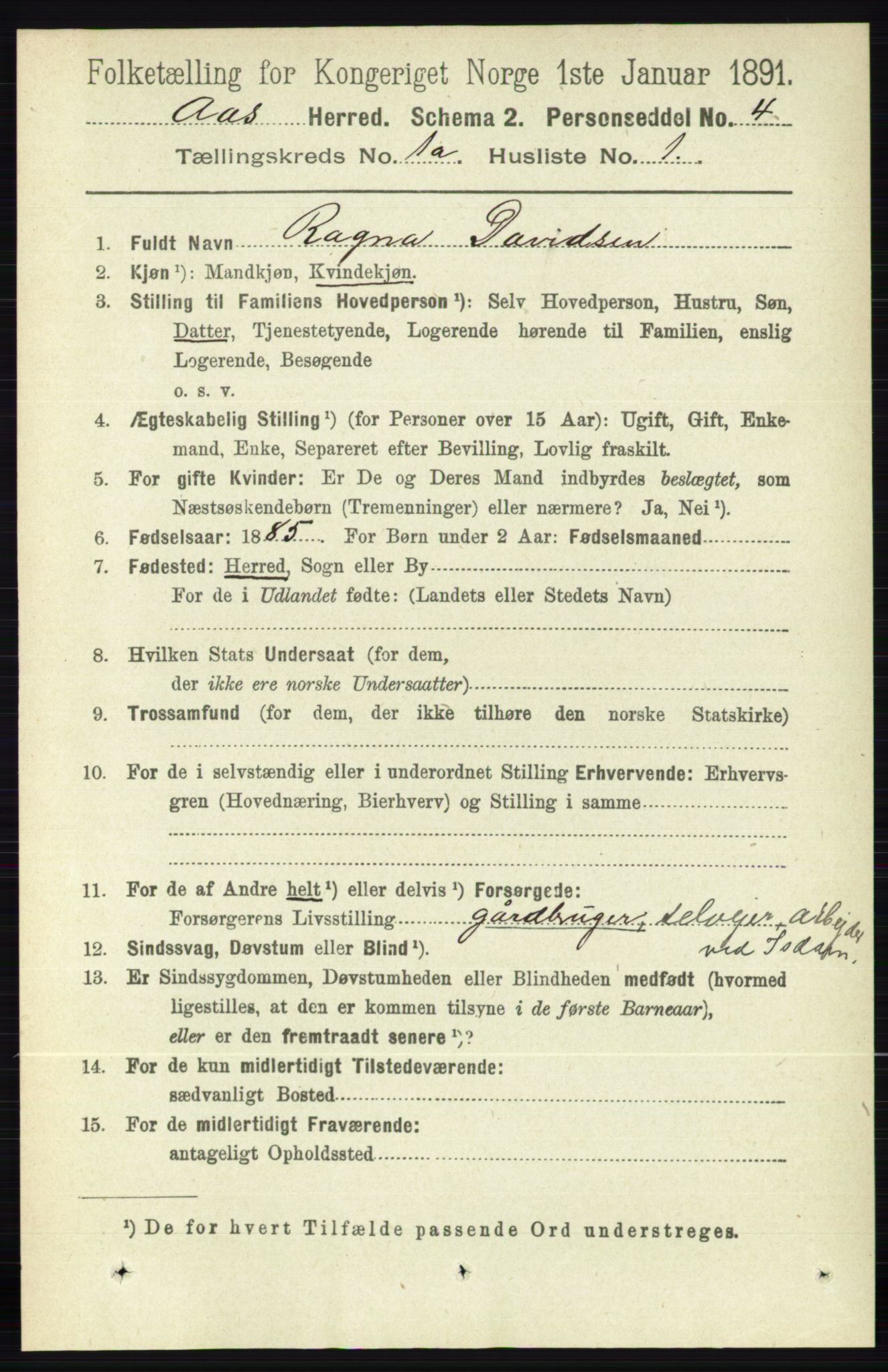 RA, 1891 census for 0214 Ås, 1891, p. 113