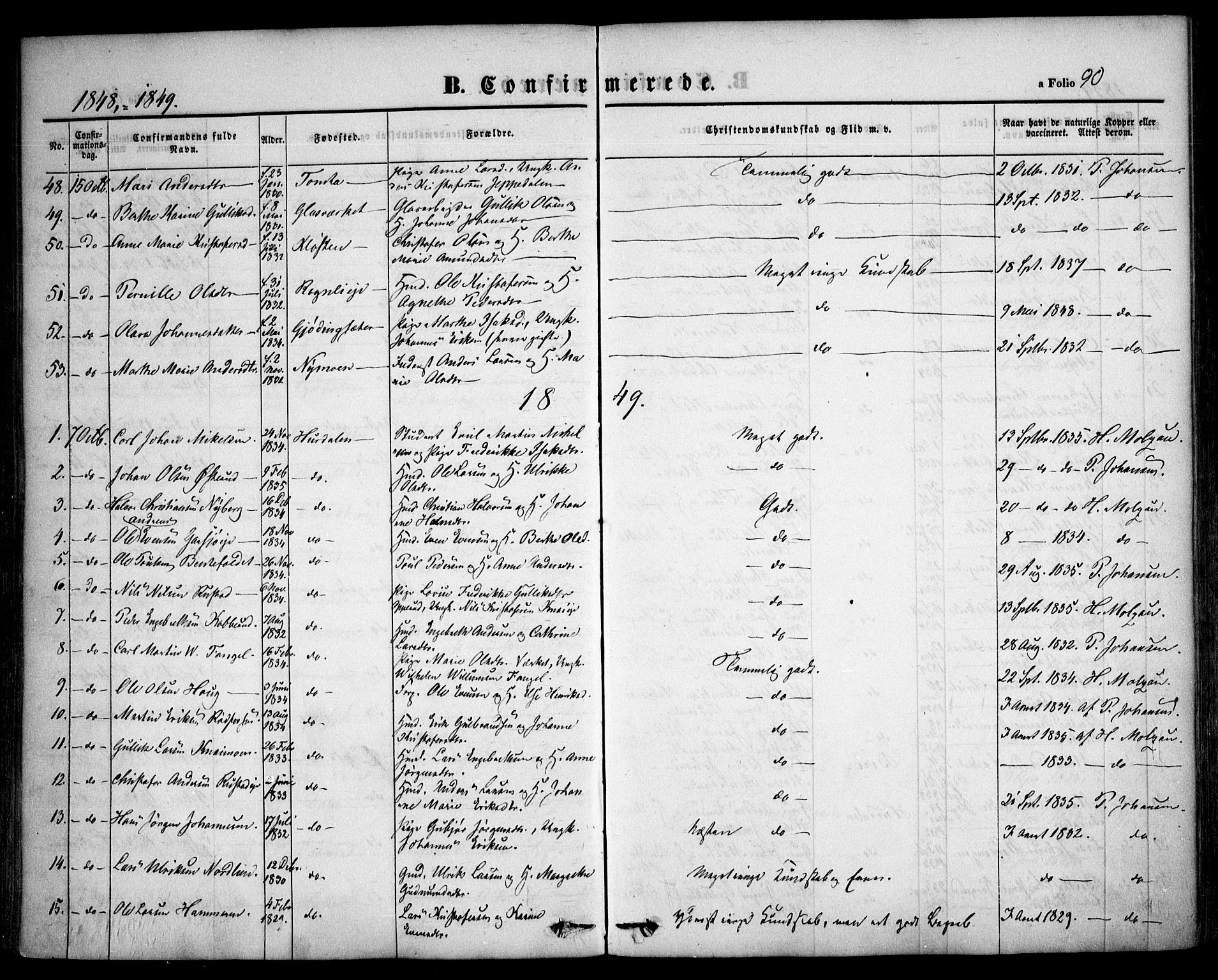 Hurdal prestekontor Kirkebøker, SAO/A-10889/F/Fa/L0005: Parish register (official) no. I 5, 1846-1859, p. 90