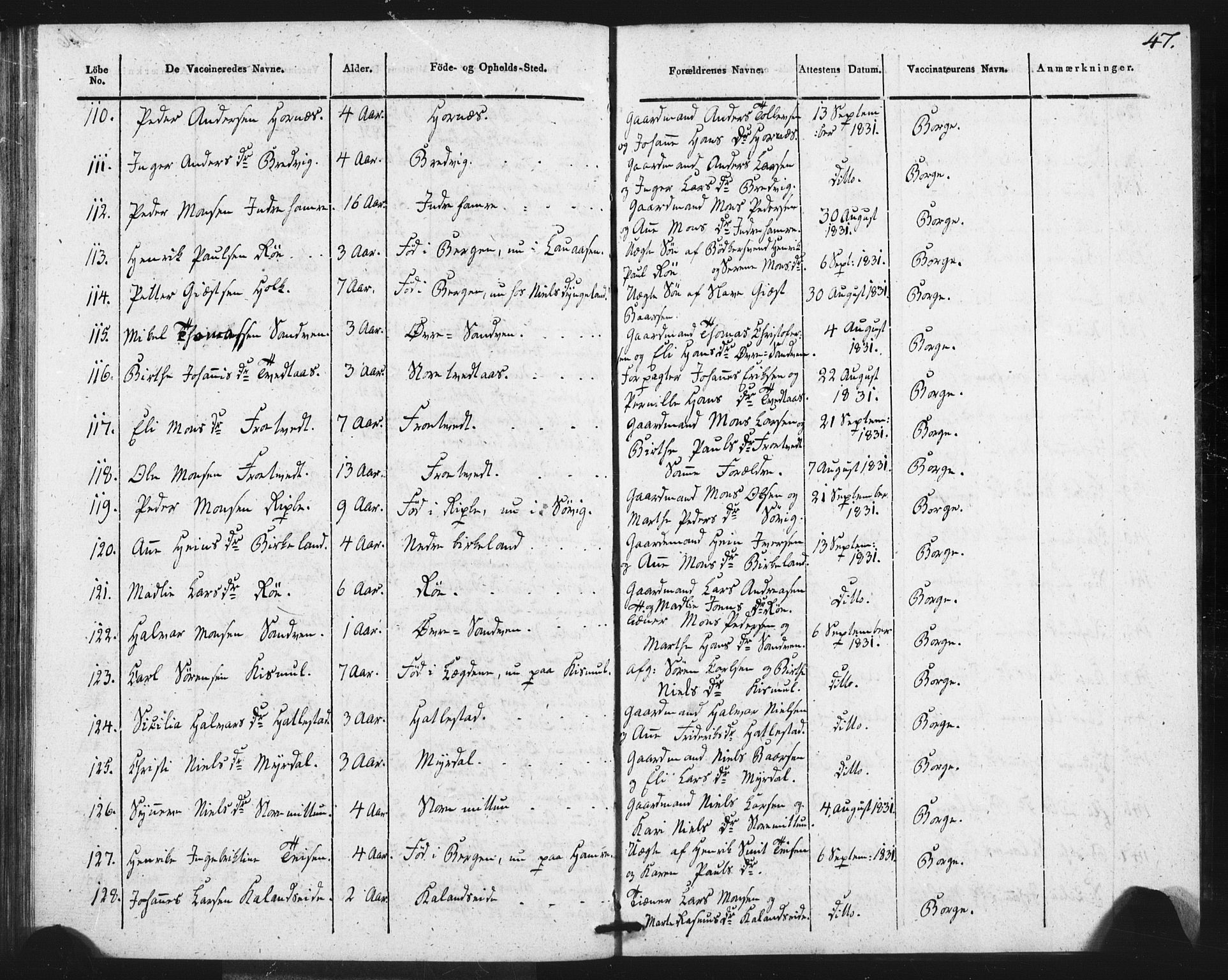 Fana Sokneprestembete, AV/SAB-A-75101/H/Haa/Haaa/L0013: Parish register (official) no. A 13, 1819-1833, p. 47