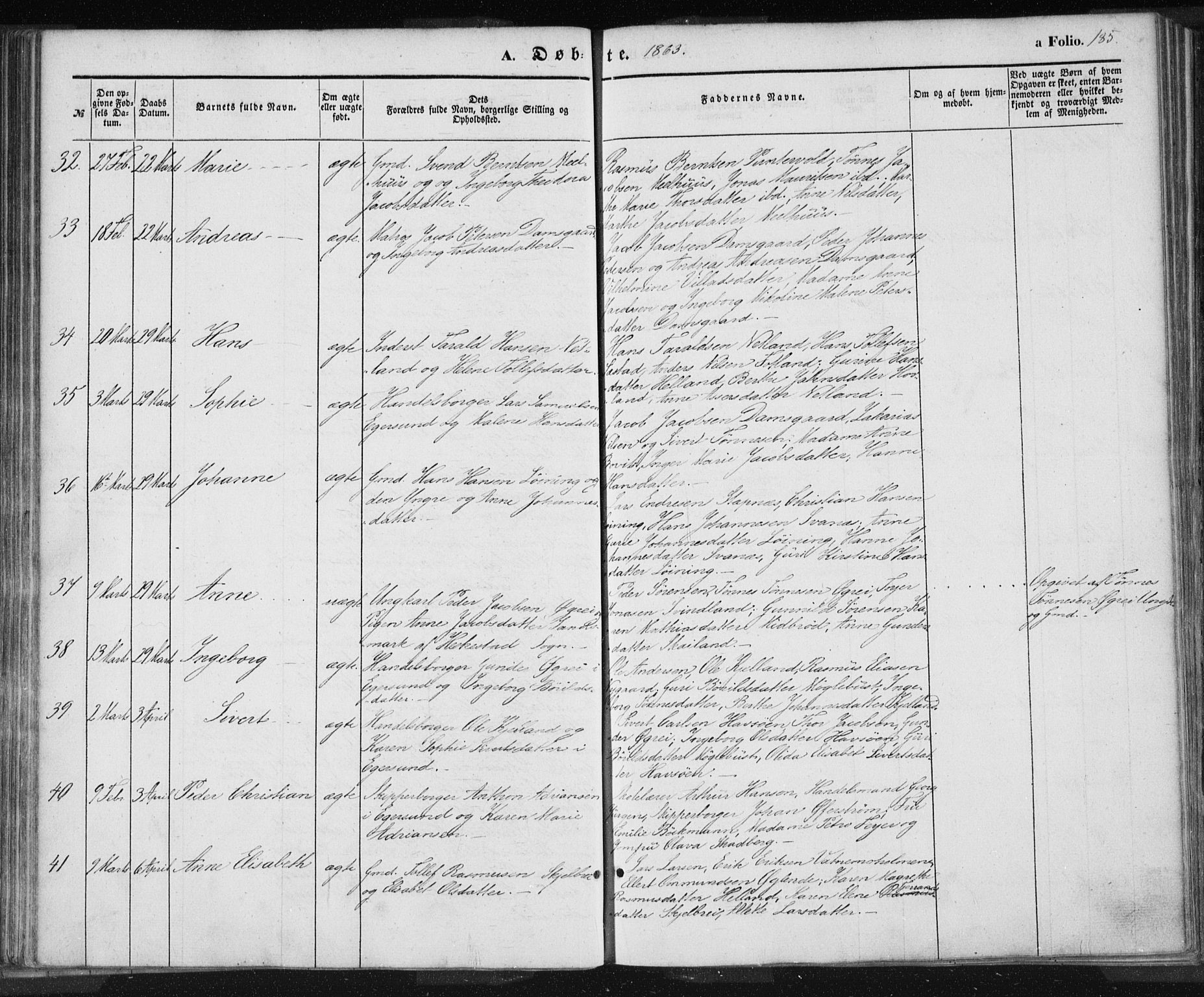 Eigersund sokneprestkontor, AV/SAST-A-101807/S08/L0012: Parish register (official) no. A 12.1, 1850-1865, p. 185