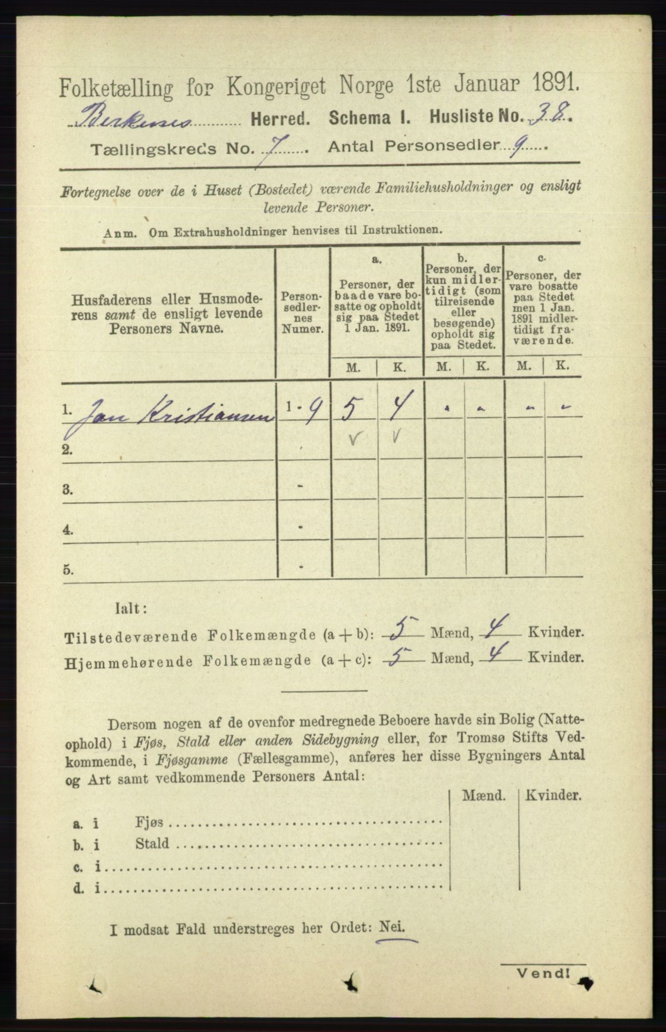 RA, 1891 Census for 0928 Birkenes, 1891, p. 1980