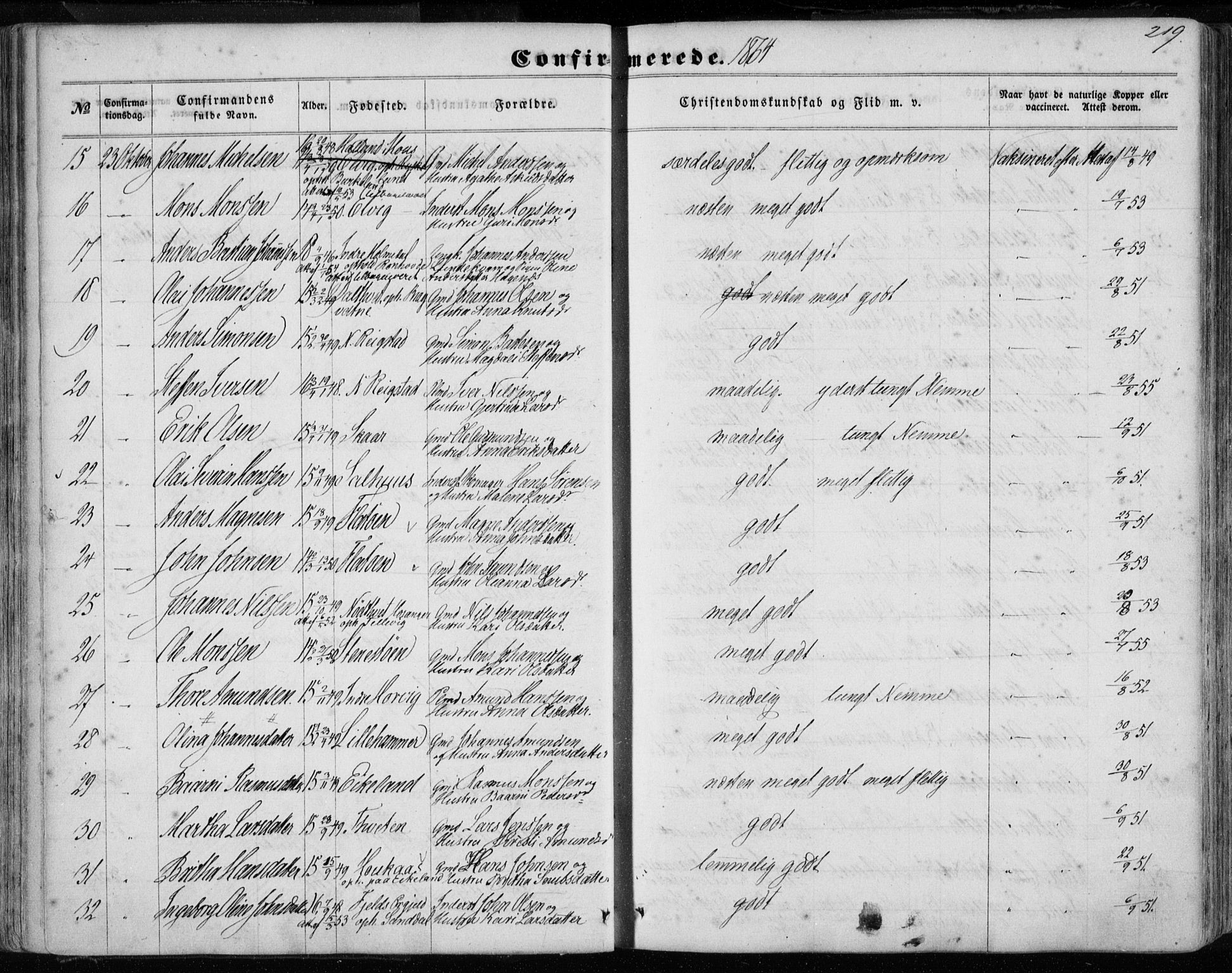 Hamre sokneprestembete, AV/SAB-A-75501/H/Ha/Haa/Haaa/L0014: Parish register (official) no. A 14, 1858-1872, p. 219