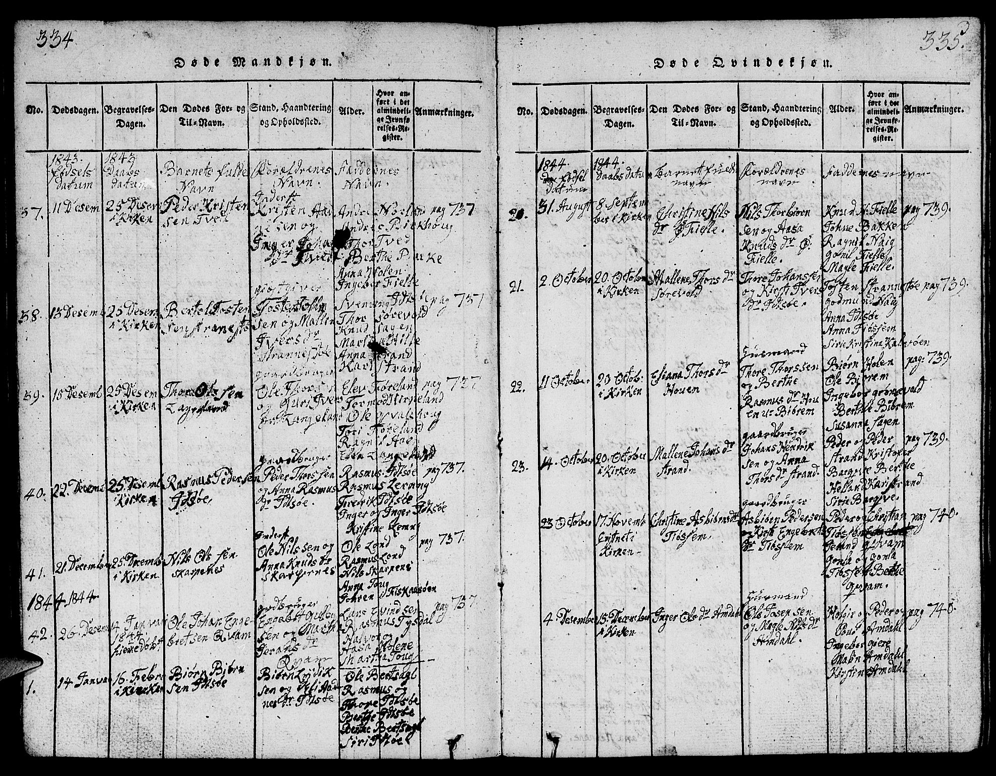 Strand sokneprestkontor, AV/SAST-A-101828/H/Ha/Hab/L0001: Parish register (copy) no. B 1, 1816-1854, p. 334-335