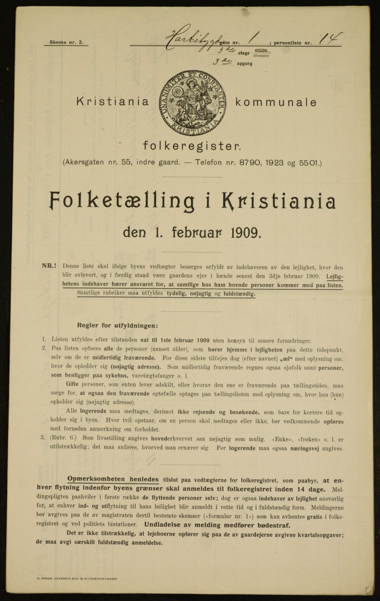 OBA, Municipal Census 1909 for Kristiania, 1909, p. 73288