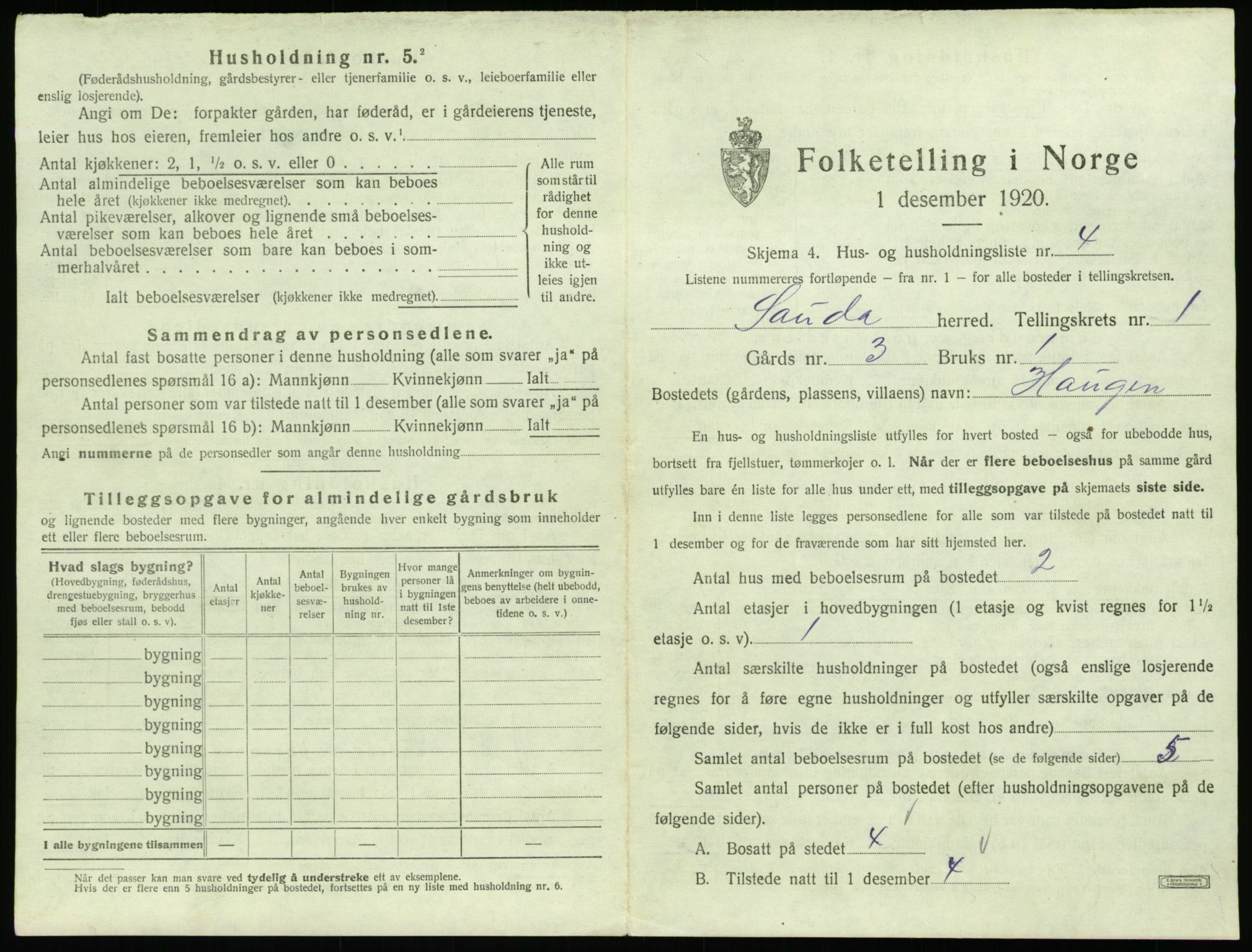 SAST, 1920 census for Sauda, 1920, p. 46