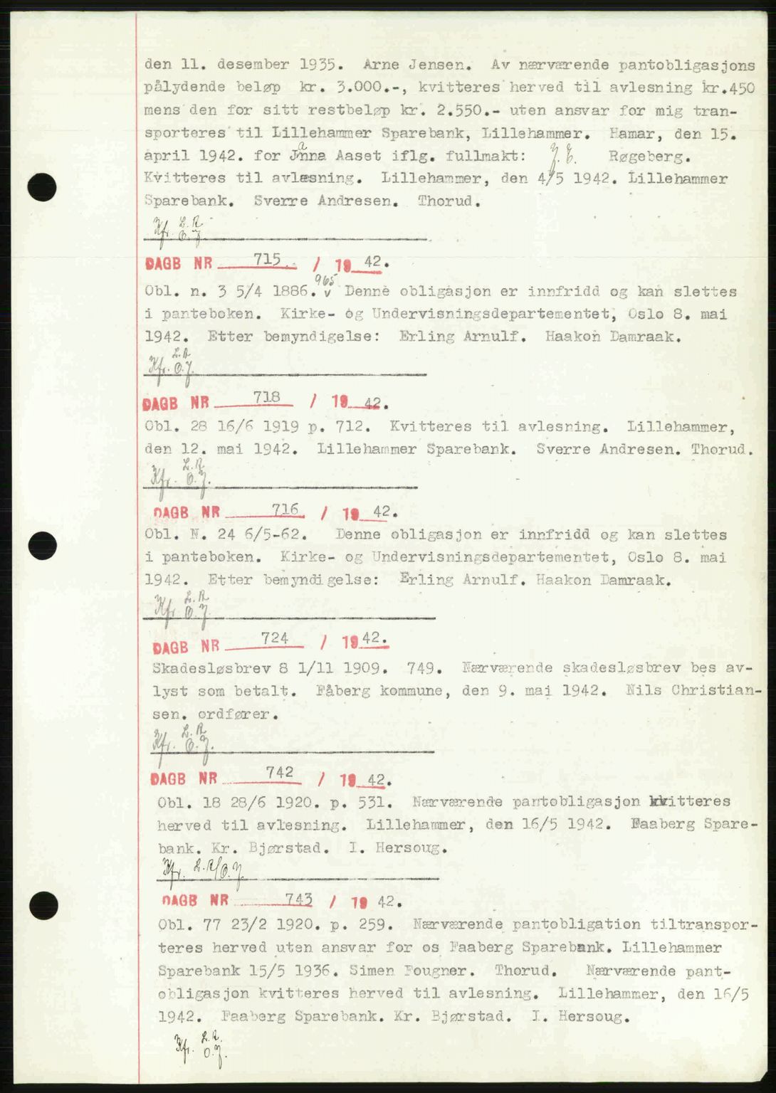 Sør-Gudbrandsdal tingrett, SAH/TING-004/H/Hb/Hbf/L0002: Mortgage book no. C1, 1938-1951, Diary no: : 715/1942