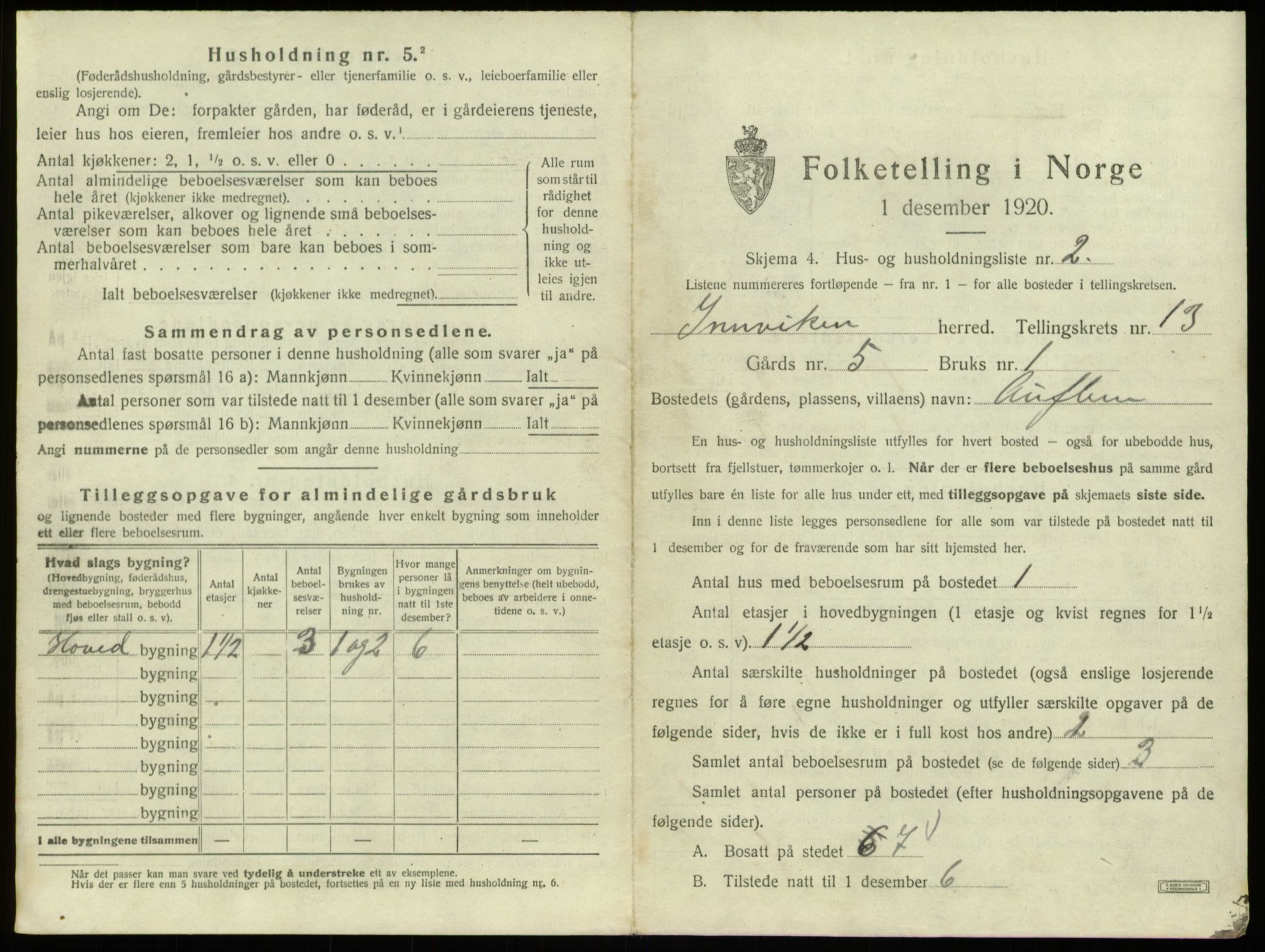 SAB, 1920 census for Innvik, 1920, p. 737