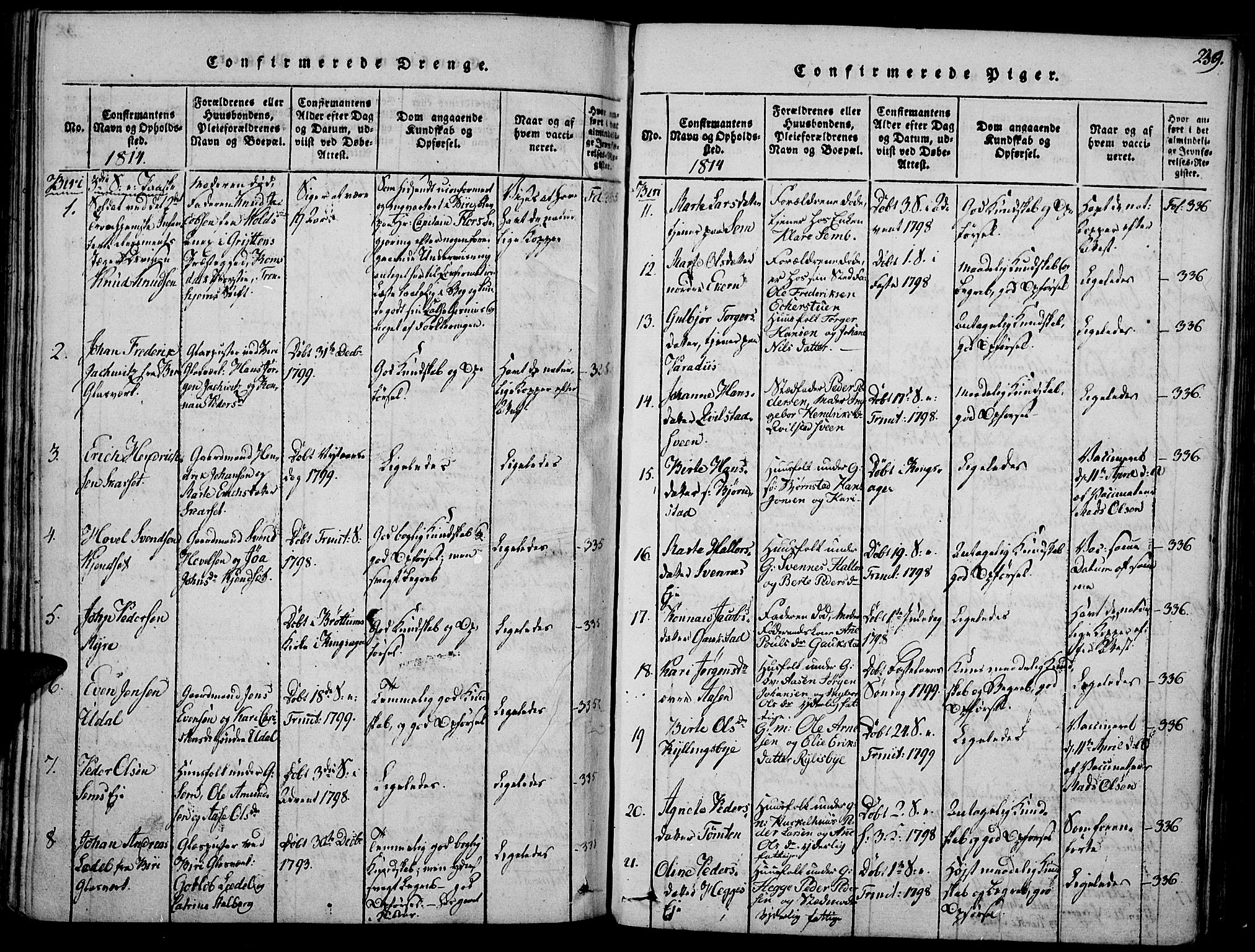 Biri prestekontor, SAH/PREST-096/H/Ha/Haa/L0003: Parish register (official) no. 3, 1814-1828, p. 239