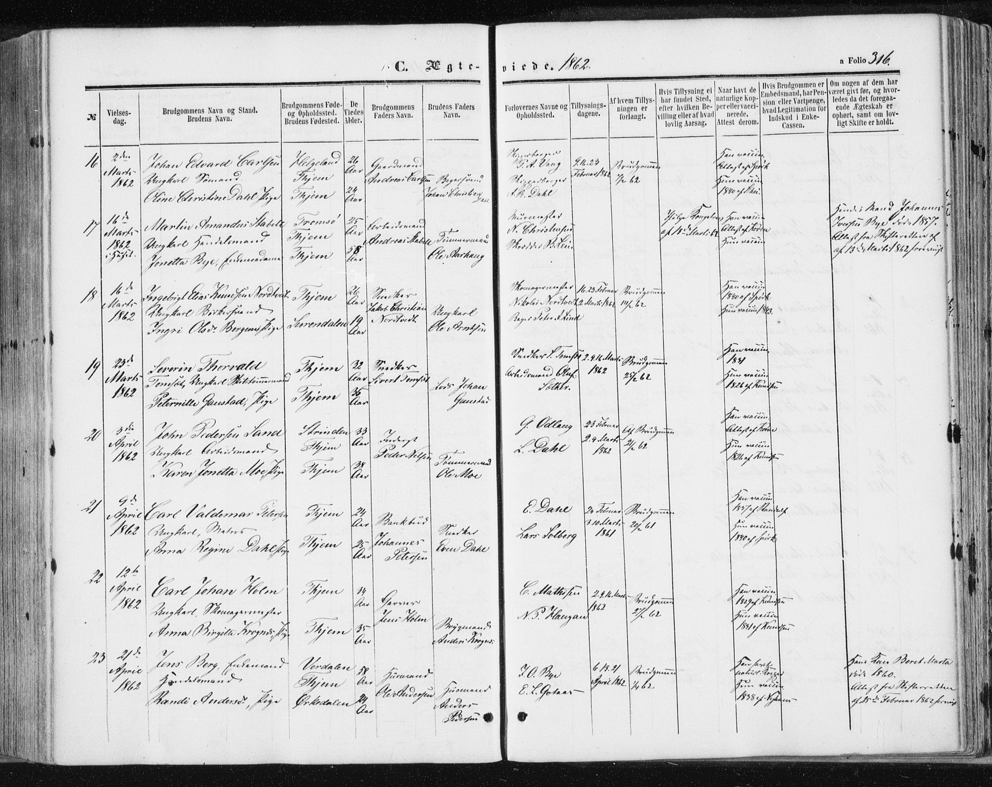 Ministerialprotokoller, klokkerbøker og fødselsregistre - Sør-Trøndelag, AV/SAT-A-1456/602/L0115: Parish register (official) no. 602A13, 1860-1872, p. 316