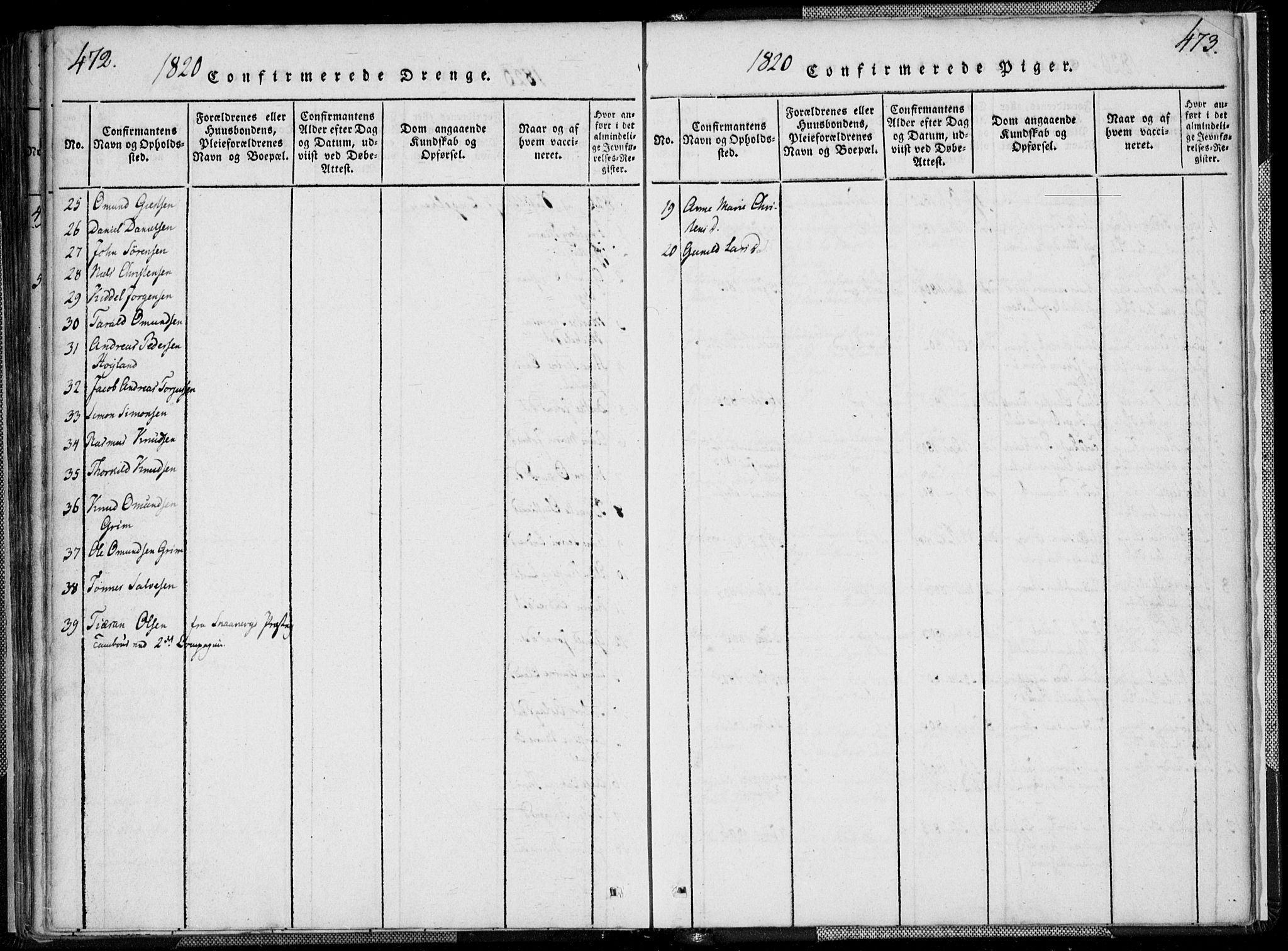 Kristiansand domprosti, AV/SAK-1112-0006/F/Fa/L0008: Parish register (official) no. A 8, 1818-1821, p. 472-473