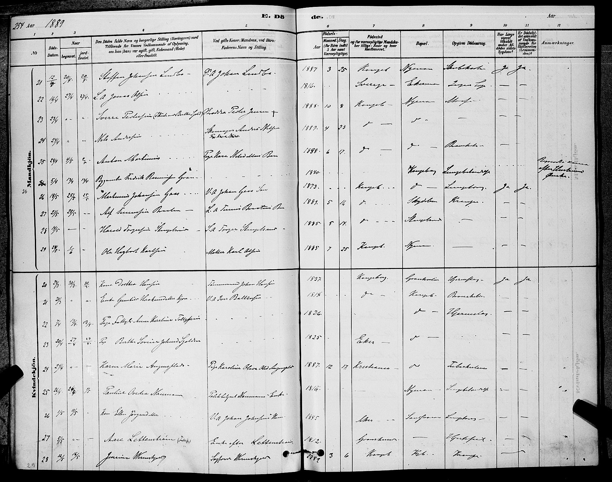 Kongsberg kirkebøker, AV/SAKO-A-22/G/Ga/L0005: Parish register (copy) no. 5, 1878-1889, p. 254