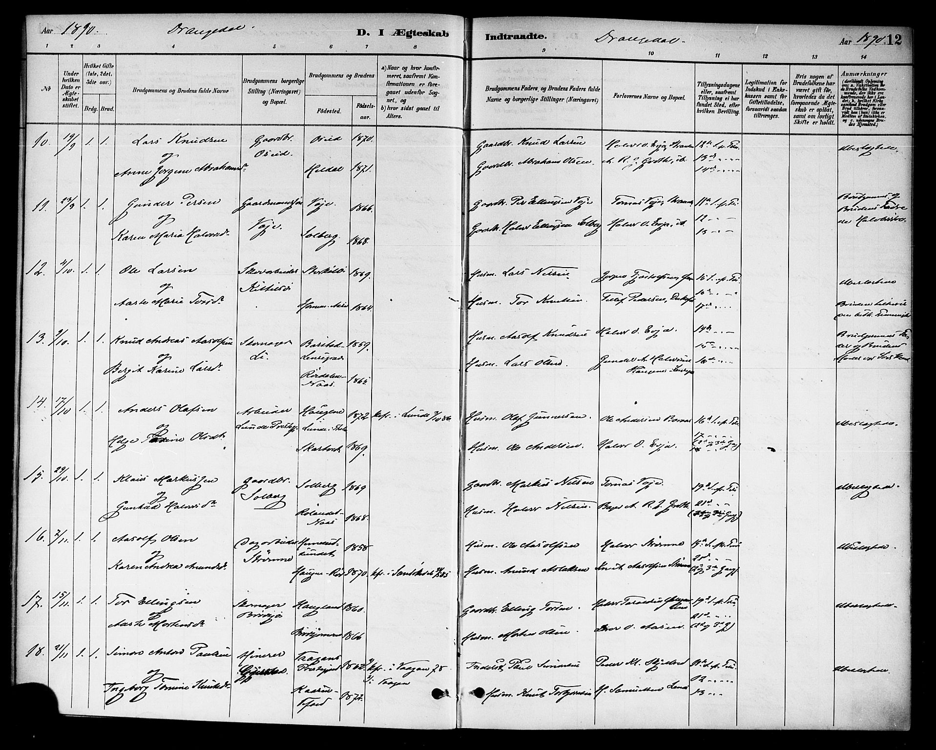 Drangedal kirkebøker, SAKO/A-258/F/Fa/L0011: Parish register (official) no. 11 /1, 1885-1894, p. 12