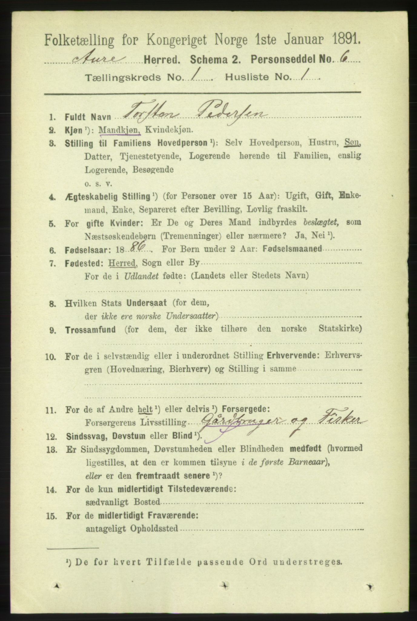 RA, 1891 census for 1569 Aure, 1891, p. 129