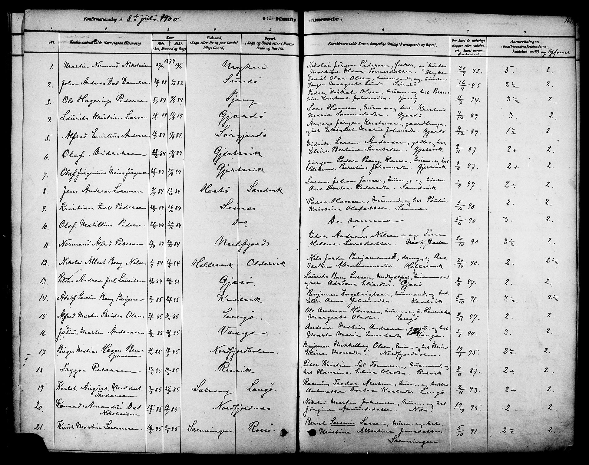 Ministerialprotokoller, klokkerbøker og fødselsregistre - Nordland, SAT/A-1459/841/L0609: Parish register (official) no. 841A12, 1878-1901, p. 162