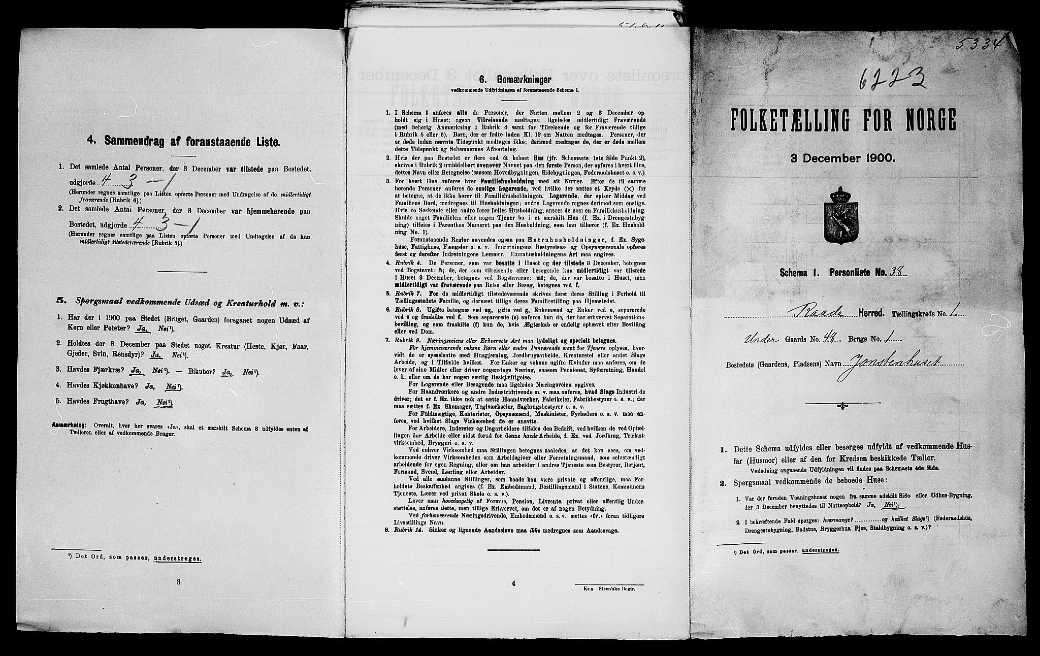 SAO, 1900 census for Råde, 1900