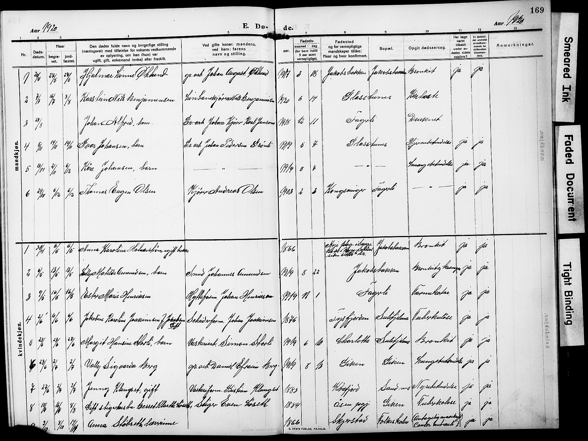 Ministerialprotokoller, klokkerbøker og fødselsregistre - Nordland, AV/SAT-A-1459/850/L0710: Parish register (official) no. 850A02, 1910-1920, p. 169