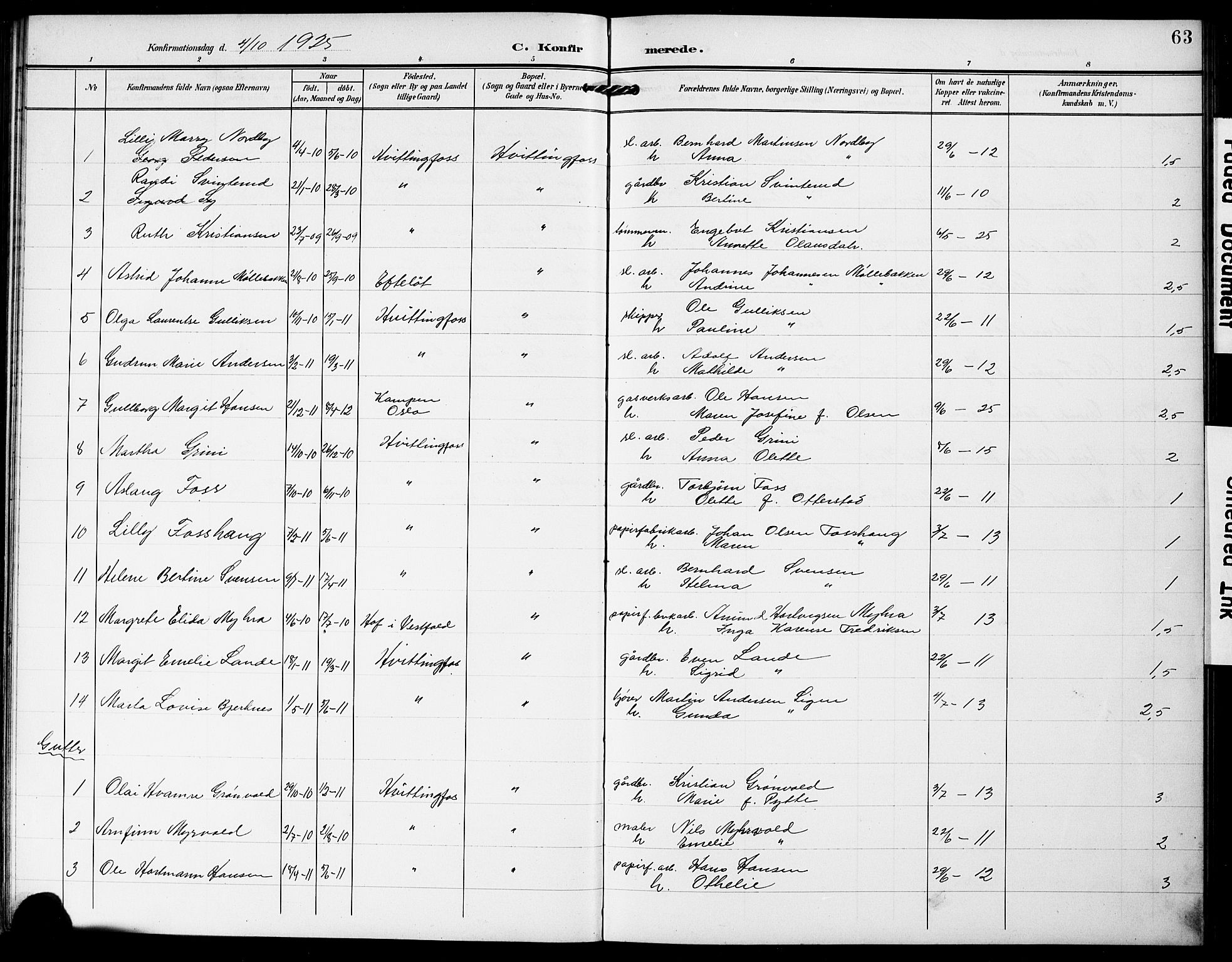 Sandsvær kirkebøker, SAKO/A-244/G/Gc/L0001: Parish register (copy) no. III 1, 1878-1928, p. 63