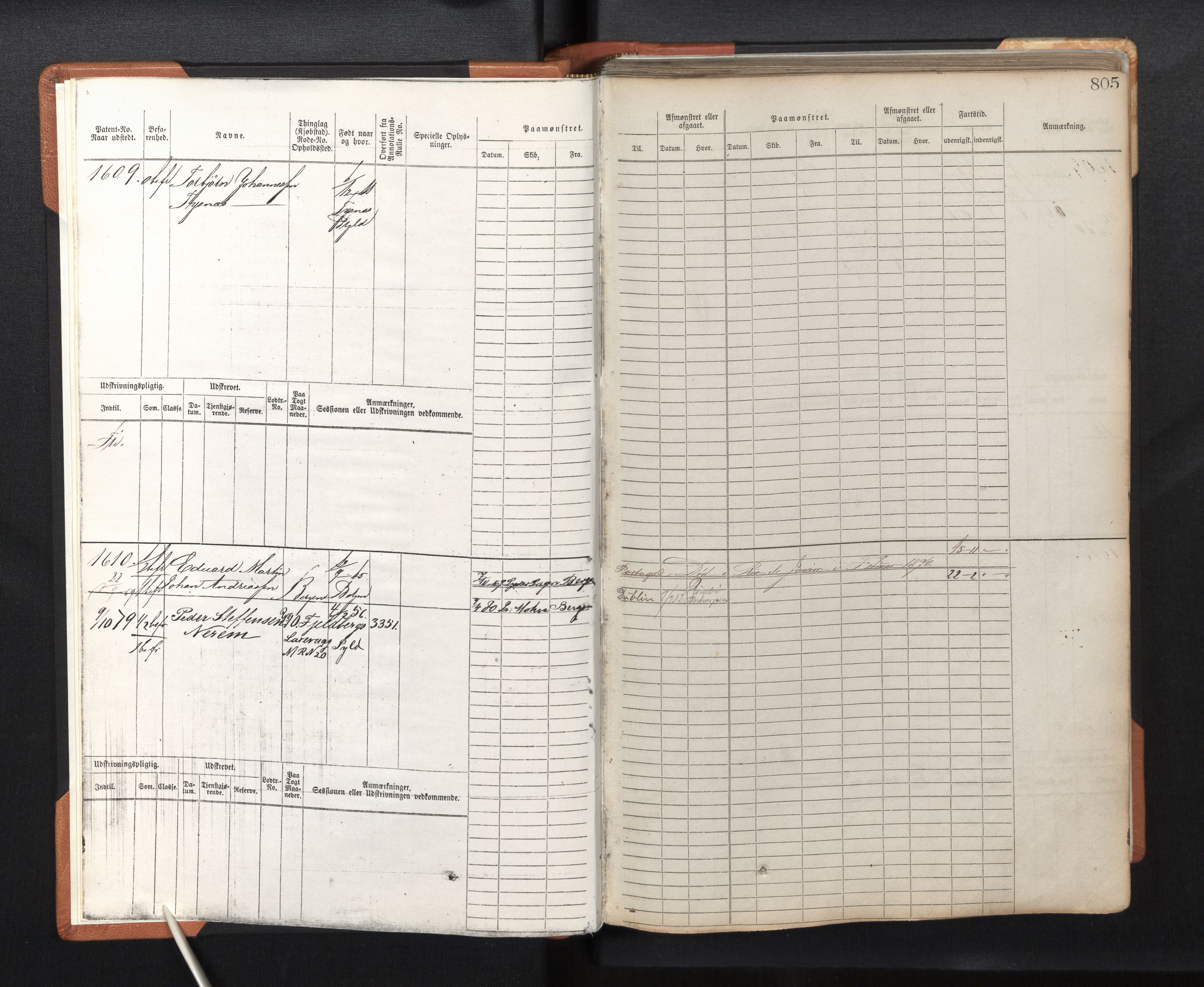 Innrulleringssjefen i Bergen, AV/SAB-A-100050/F/Fc/L0003: Sjøfartshovedrulle, nr. 1611 - 2402, 1869-1871, p. 805