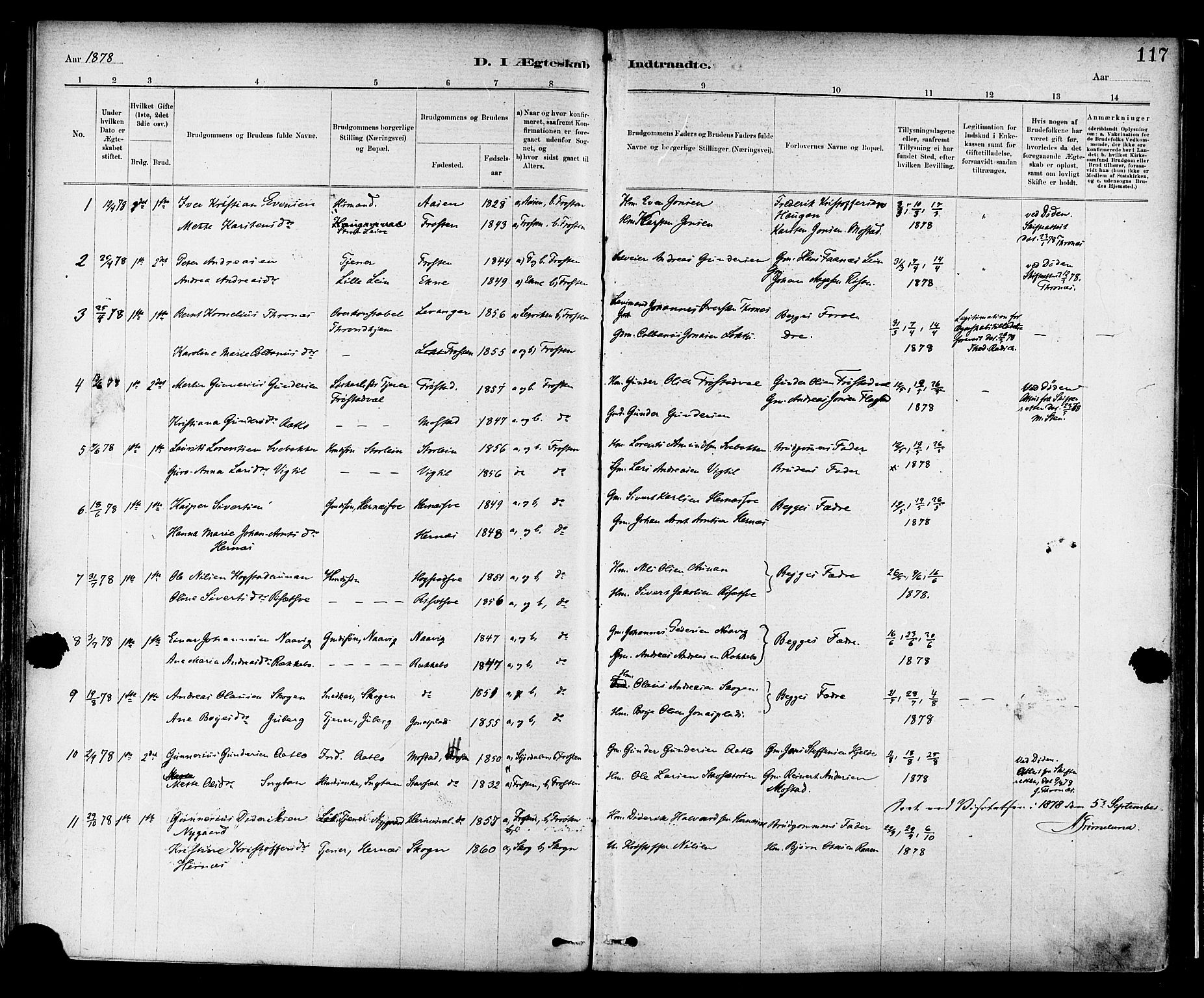 Ministerialprotokoller, klokkerbøker og fødselsregistre - Nord-Trøndelag, SAT/A-1458/713/L0120: Parish register (official) no. 713A09, 1878-1887, p. 117