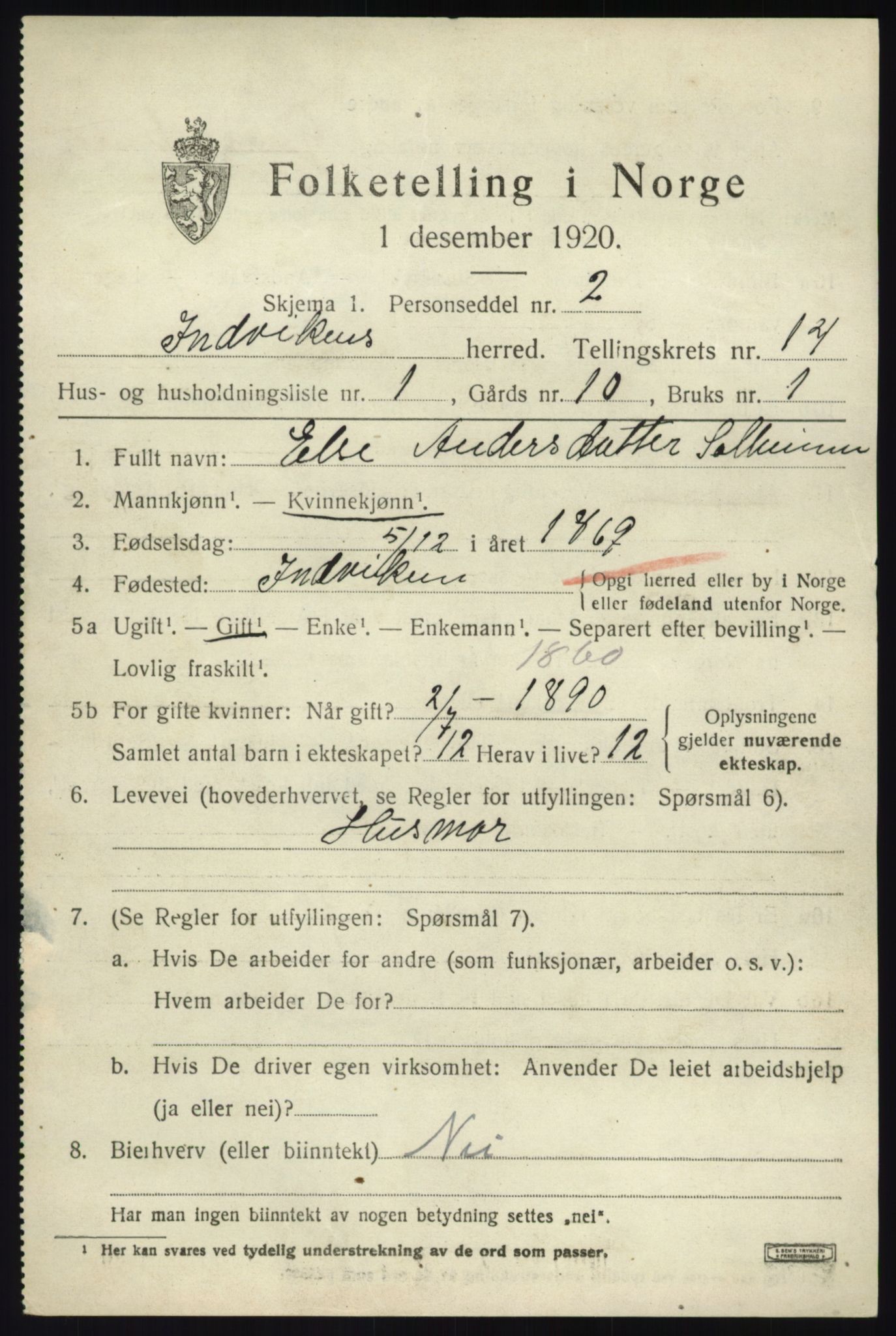 SAB, 1920 census for Innvik, 1920, p. 5793