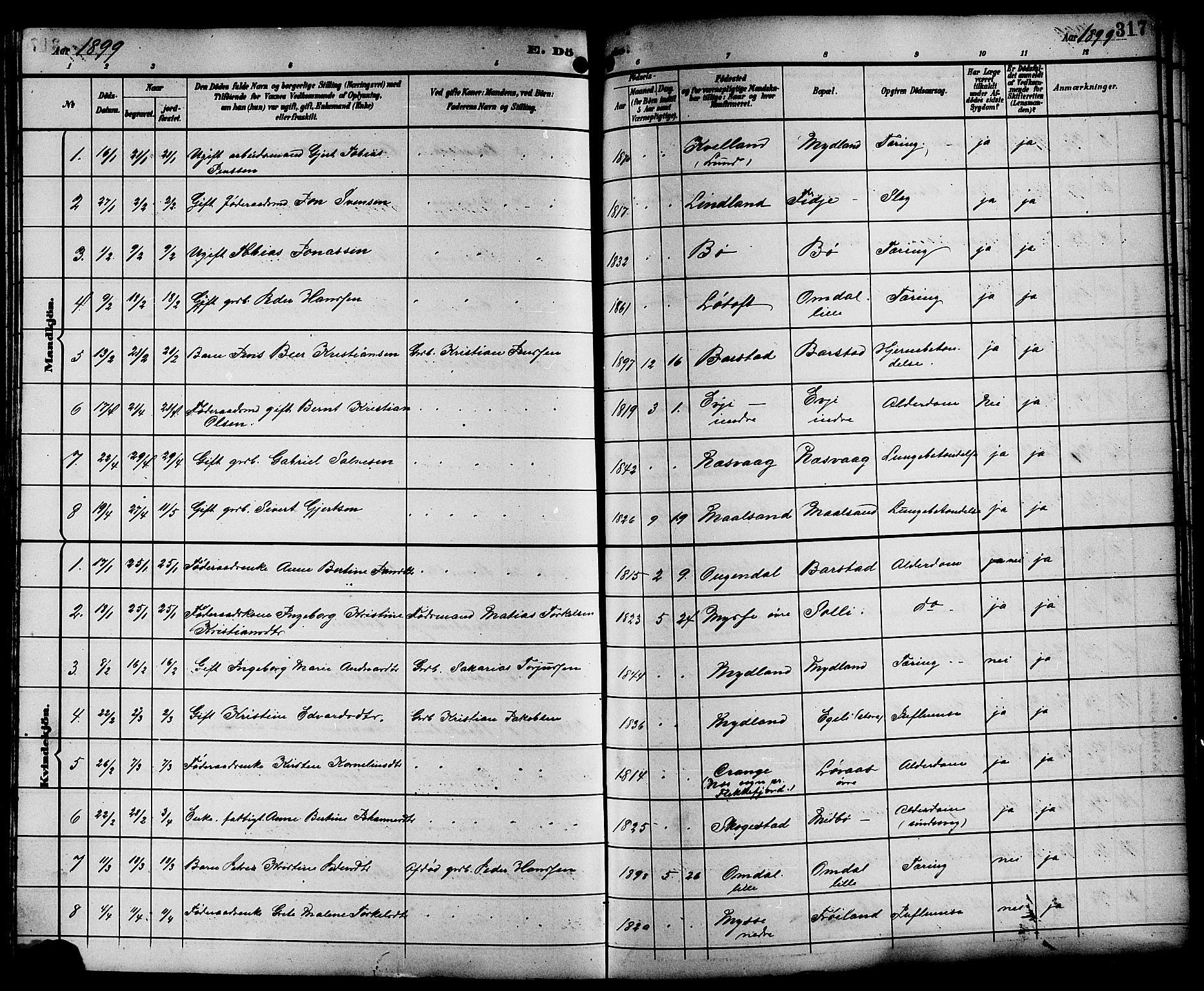 Sokndal sokneprestkontor, SAST/A-101808: Parish register (copy) no. B 6, 1892-1907, p. 317