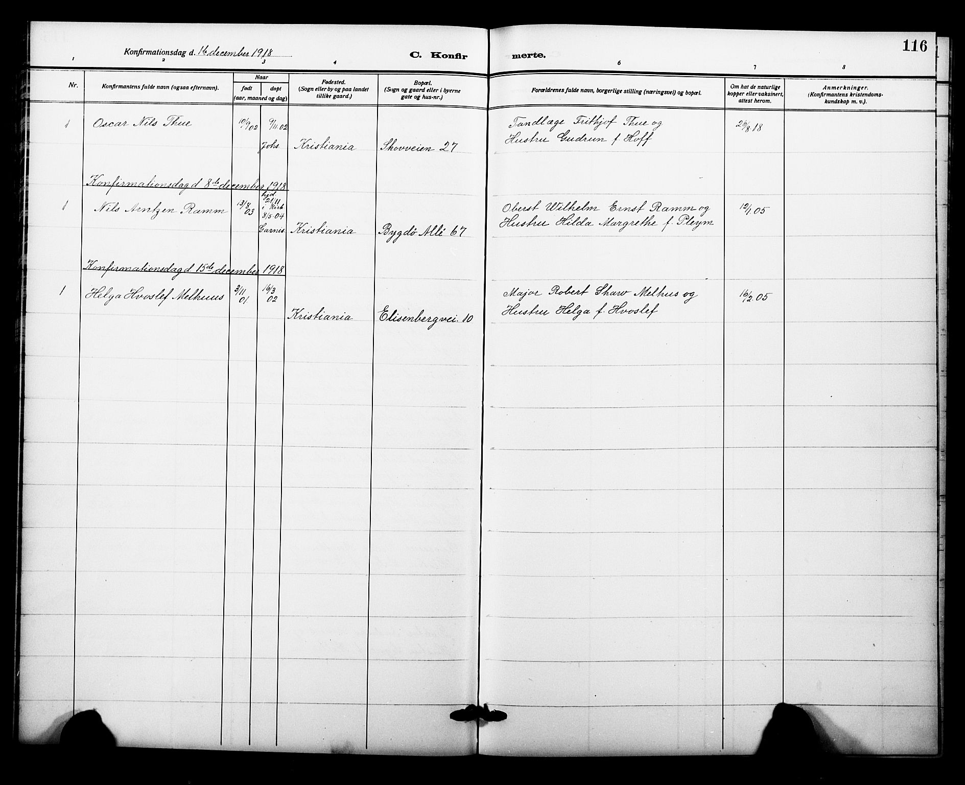 Garnisonsmenigheten Kirkebøker, AV/SAO-A-10846/F/Fa/L0015: Parish register (official) no. 15, 1915-1921, p. 116