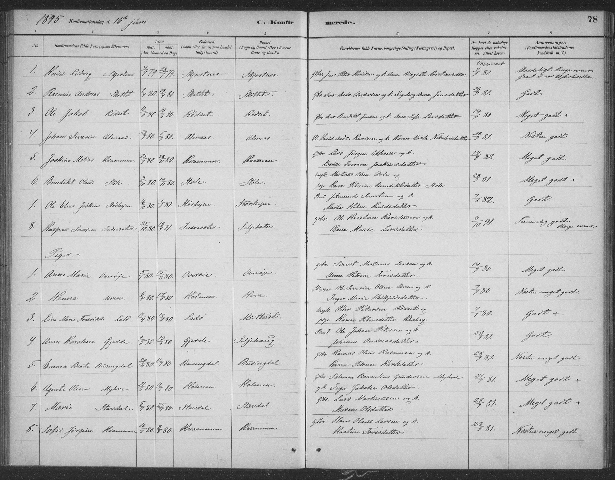 Ministerialprotokoller, klokkerbøker og fødselsregistre - Møre og Romsdal, SAT/A-1454/521/L0299: Parish register (official) no. 521A01, 1882-1907, p. 78